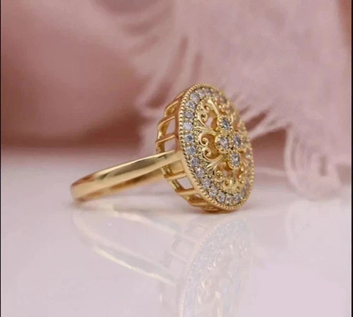 2.64CT Art Deco Style Round Lab Created Diamond 14K Yellow Gold FN Birthday Ring