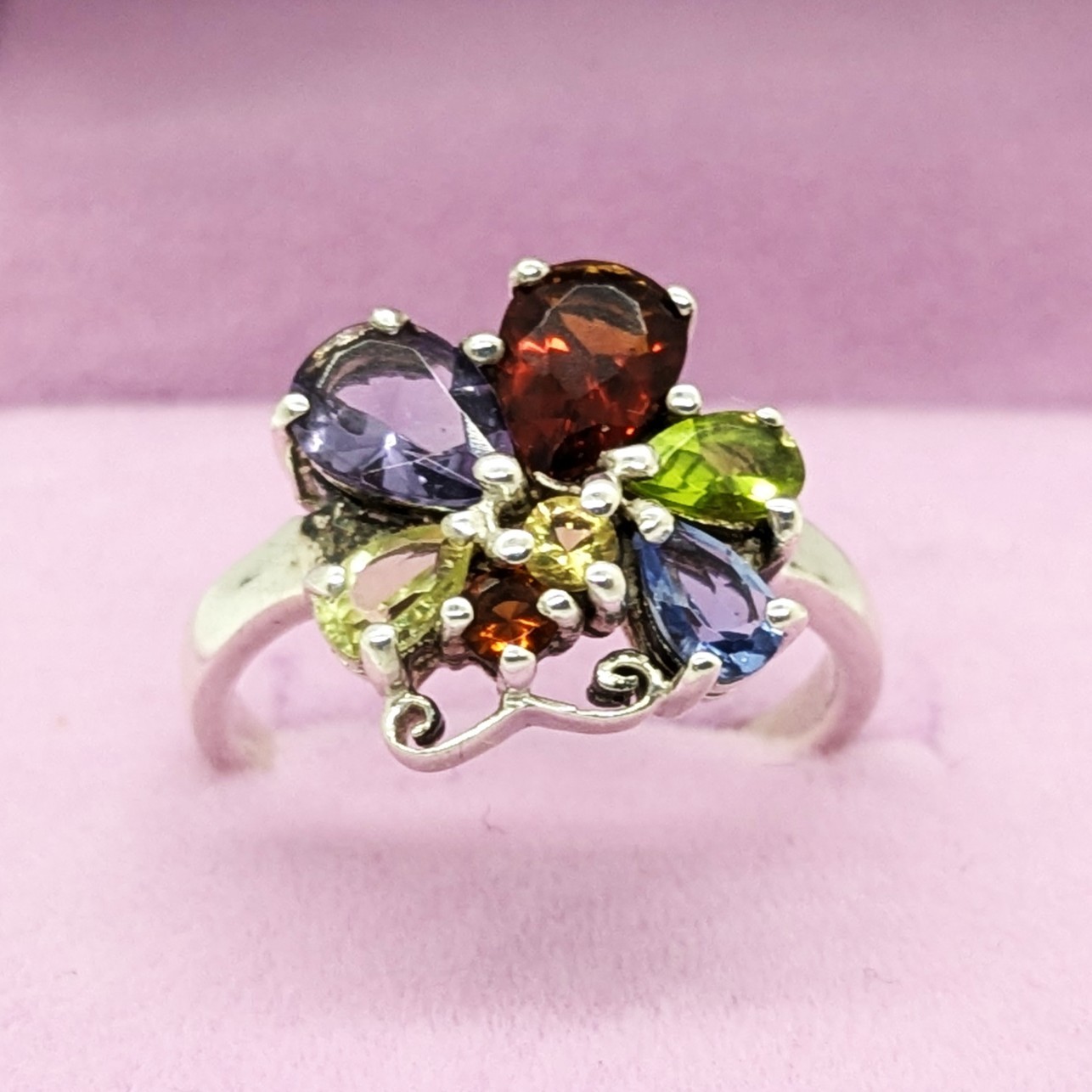 Vintage Luxury RING “Samotsvety”Silver 925 with Bright Stones -size: 7.5US| #127
