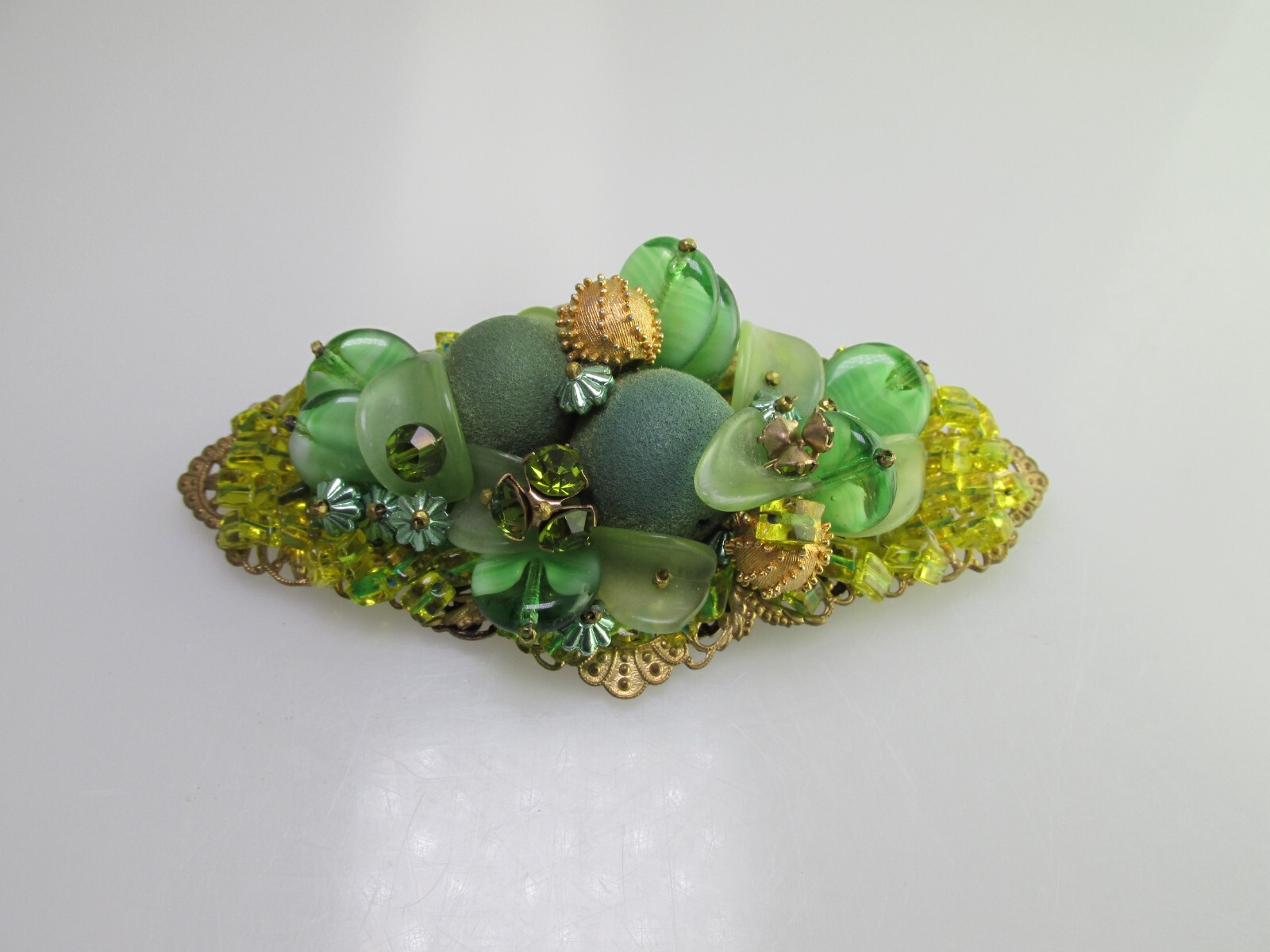 Estate Miriam Haskell Green Cluster Brooch Large Beaded Statement Piece