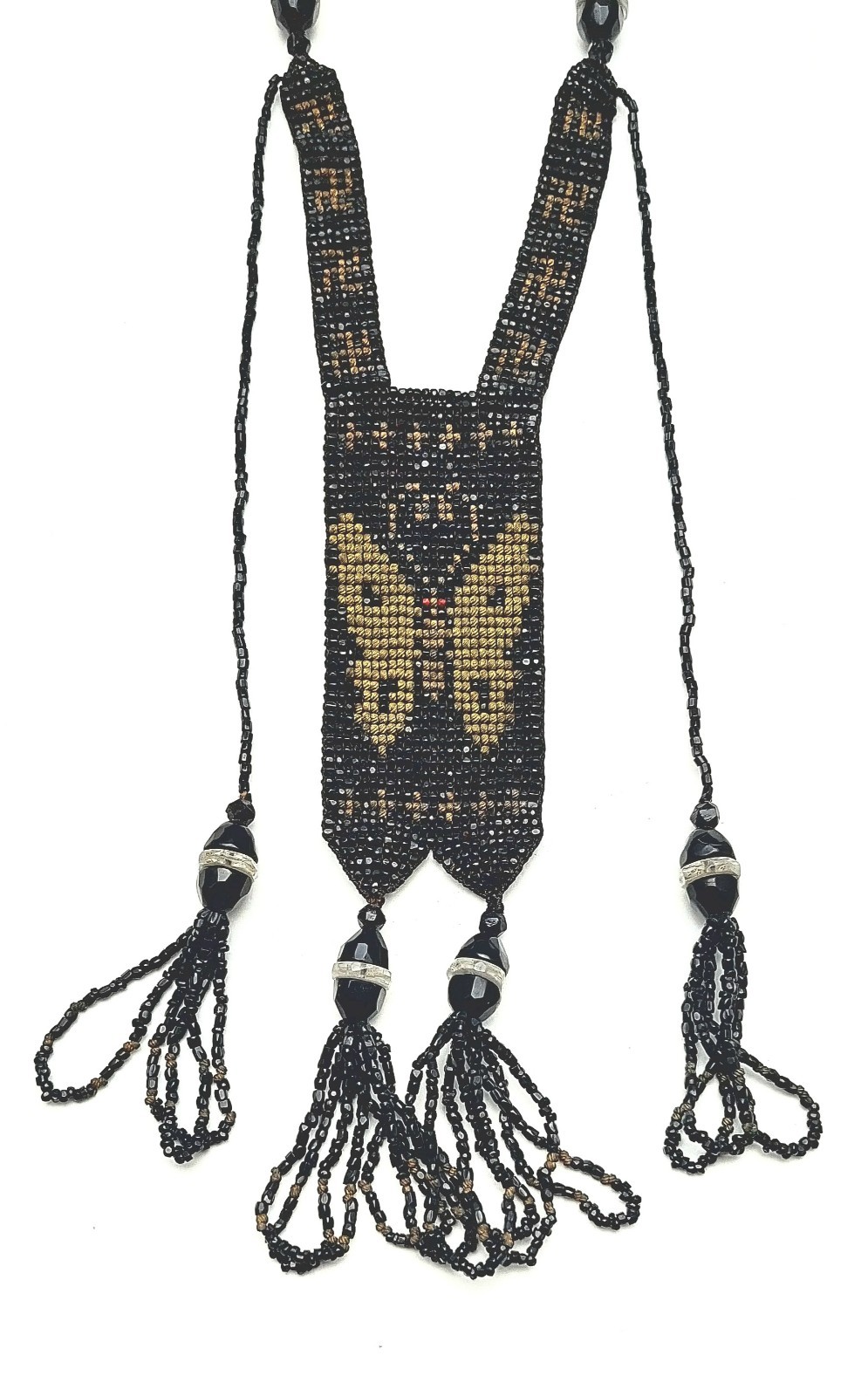Antique Art Deco Lot 2 Flapper Seed Bead Necklaces Sautoir Butterfly Red Lariat