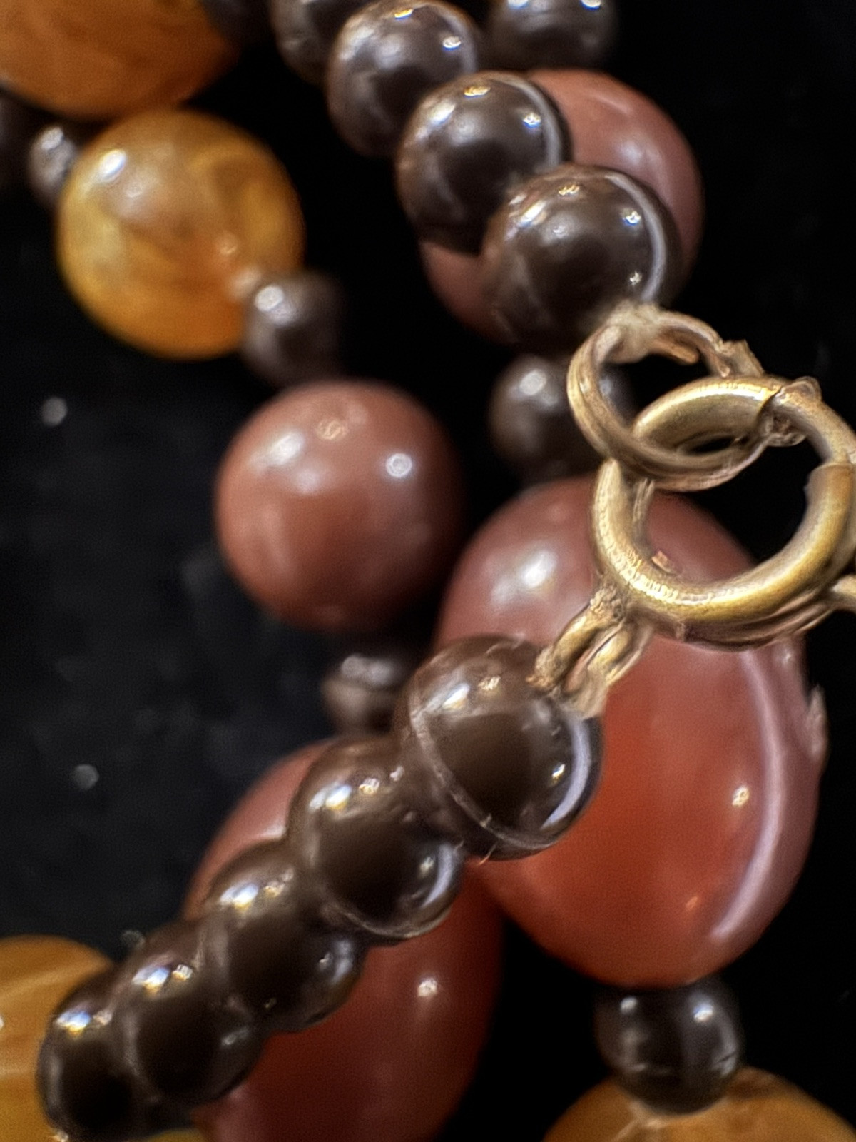 Vintage Women’s Acrylic Beaded Necklace, Assorted Sizes, Brown Golden Tan 70’s