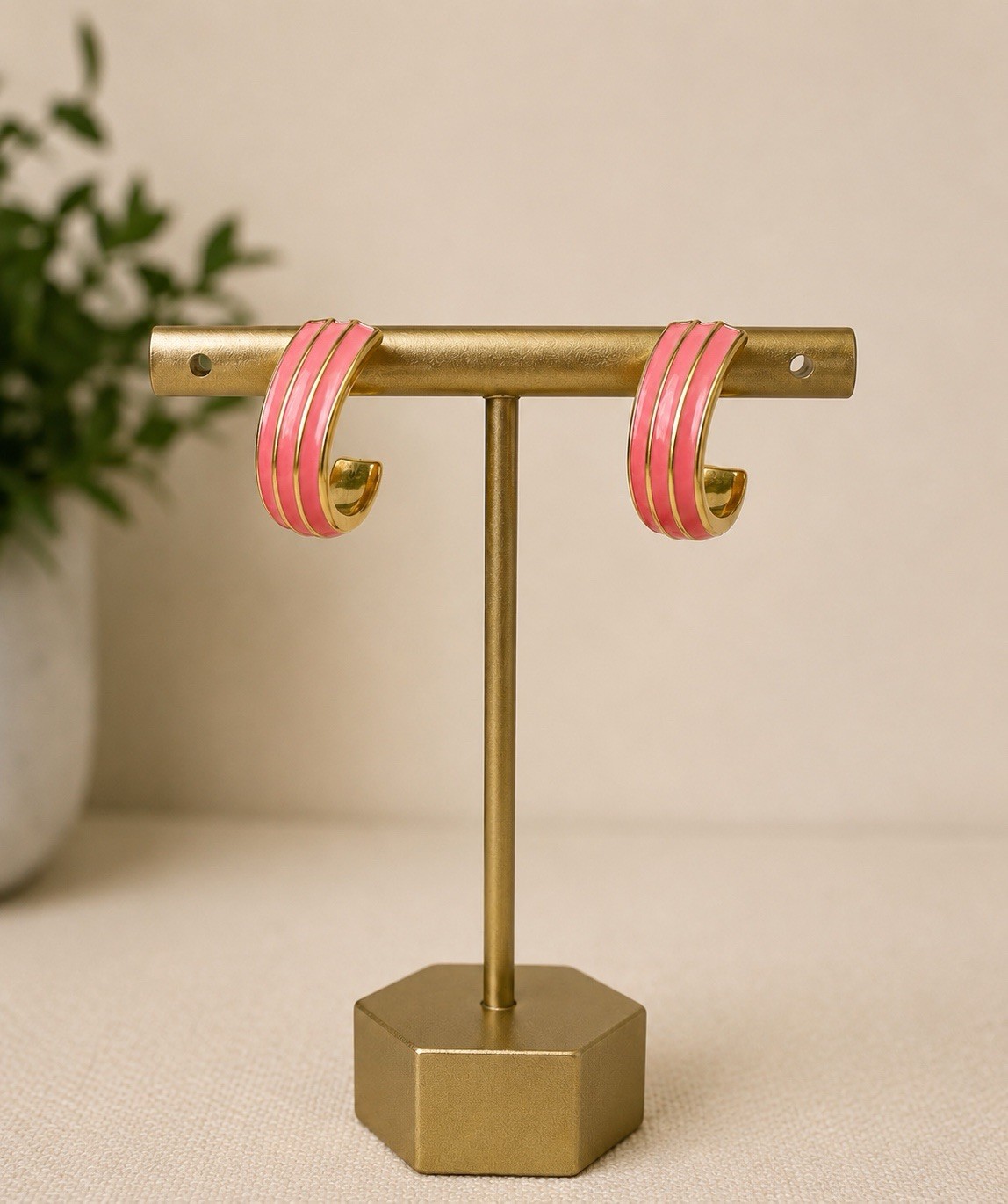 Vintage Gold 1980s Napier Pink Enamel Half Hoop Earrings ✨