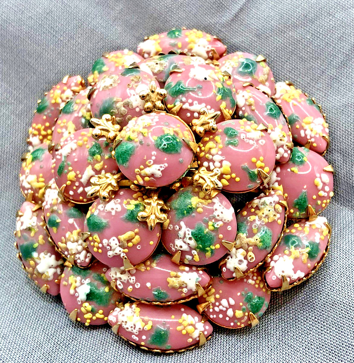 Vtg. Murano FIORATO Glass Pink Cabochon Brooch Hard to find Unusual