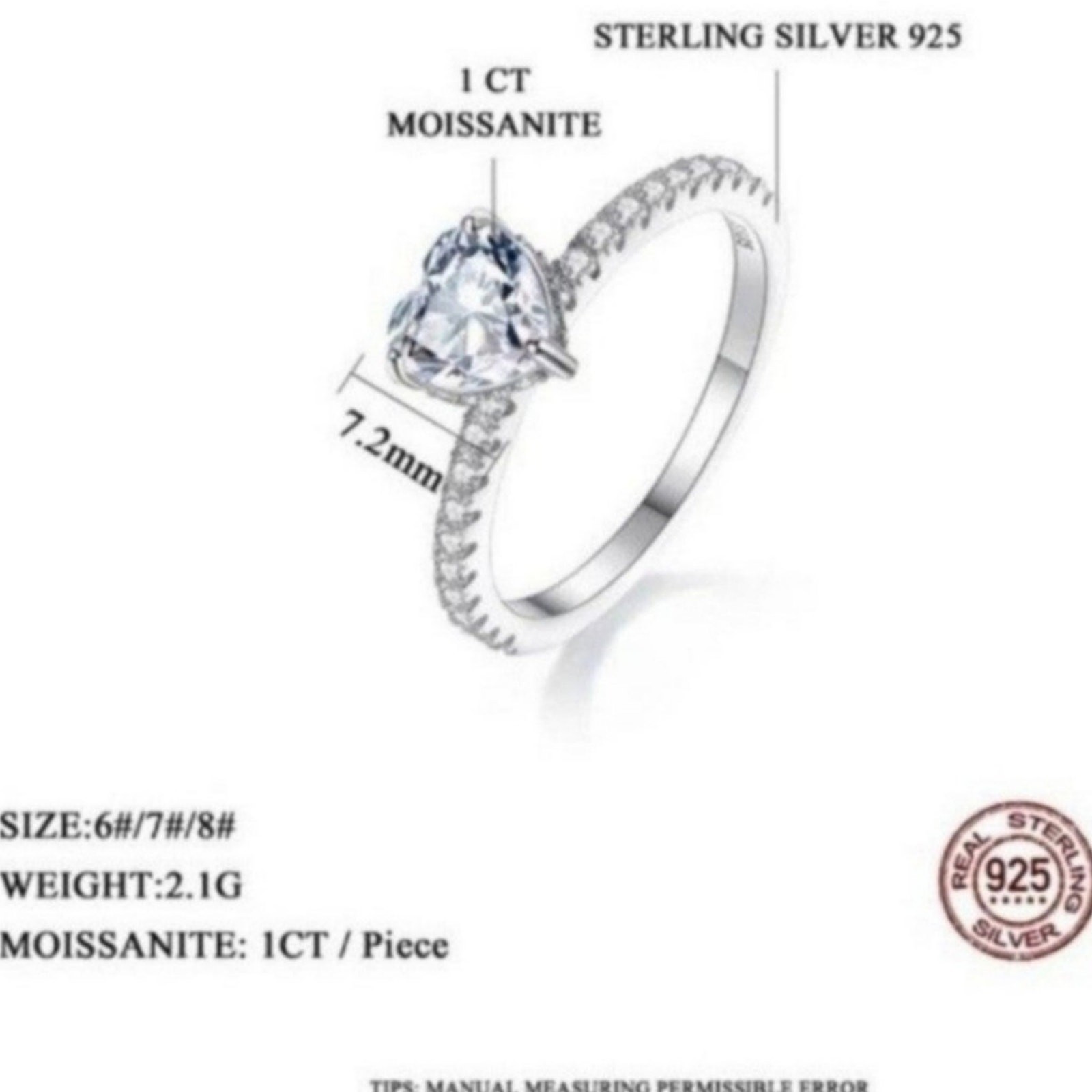 Moissanite Heart Engagement Ring Gemstone Hidden Halo CZ Sterling Silver 6 NWT