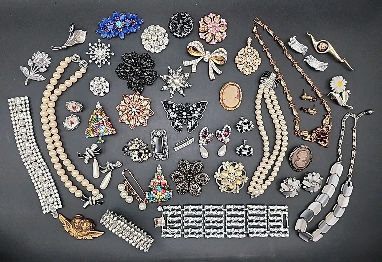 Vtg Costume Jewelry Lot Rhinetones Signed & Unsigned WEISS, JULIANA? Etc