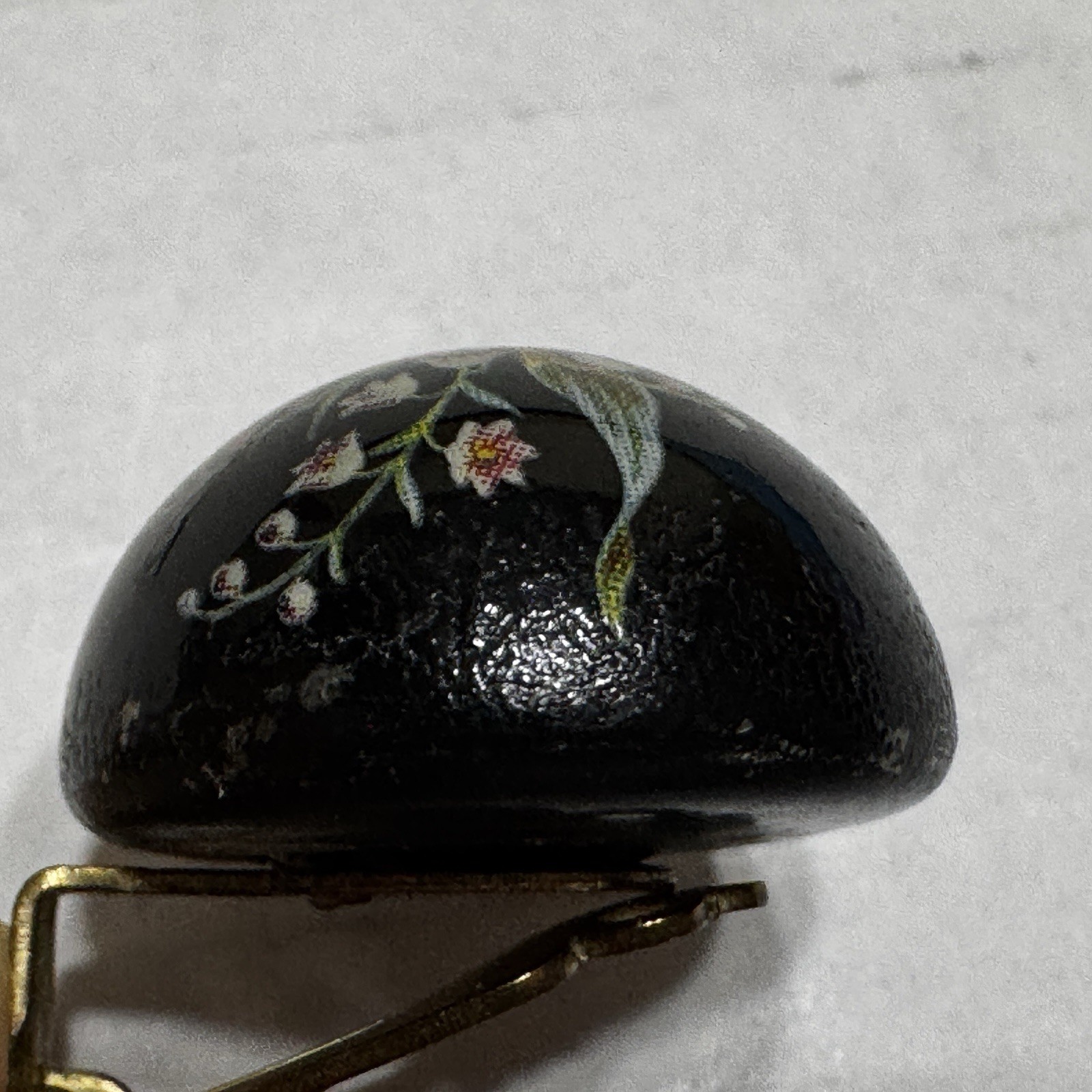Vtg Black Floral Clip On Earrings Button Dome 60s Pink Flowers 1” Lightweight