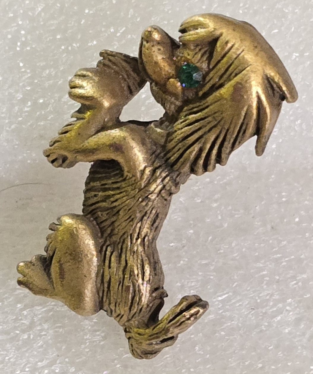 Vintage Green Rhinestone Eye Figural Begging Sitting Dog Canine Brooch