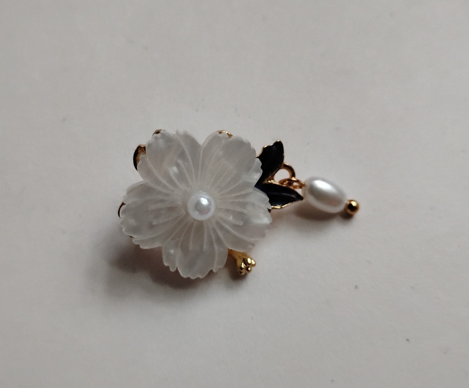 Small Enamel Floral Brooch | High End Fashion Jewelry | White Flower Pin