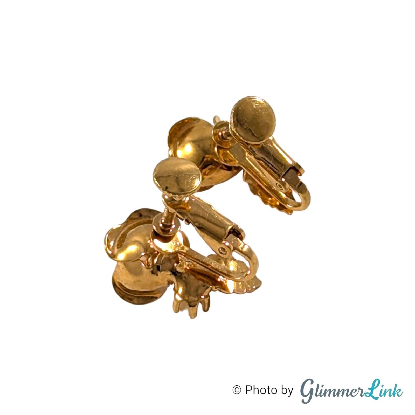 Vintage Rose Leaf Faux Pearl Gold Tone Adjustable Clip On Earrings