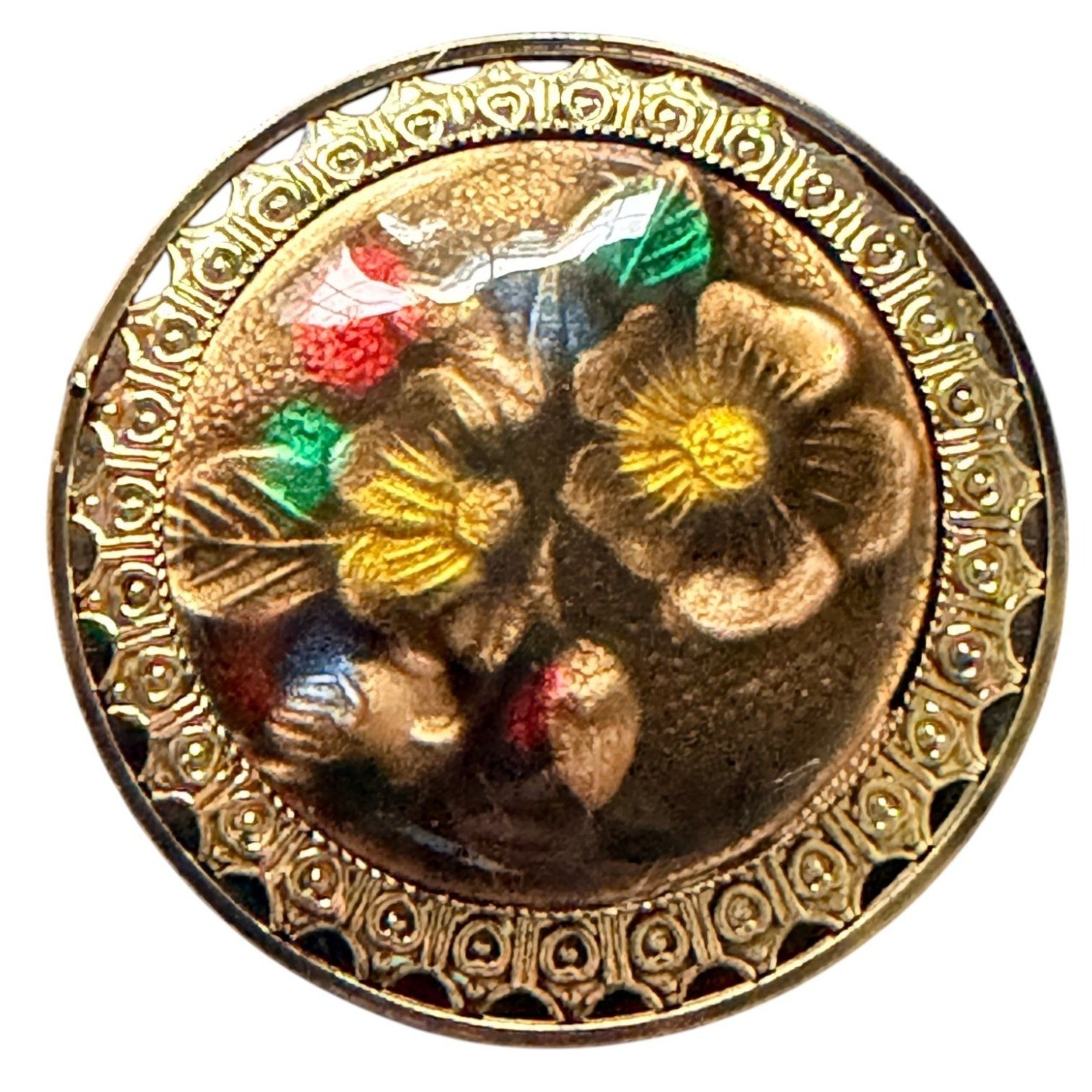 Vintage Reverse Carved Lucite Brooch Gold Tone Floral Pin 1950s New Old Stock