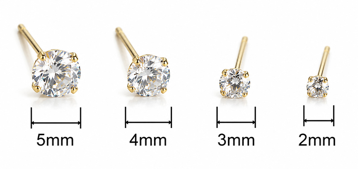 14K AU585 Gold Mini Zircon Stud Earrings Vintage 3mm Pairs