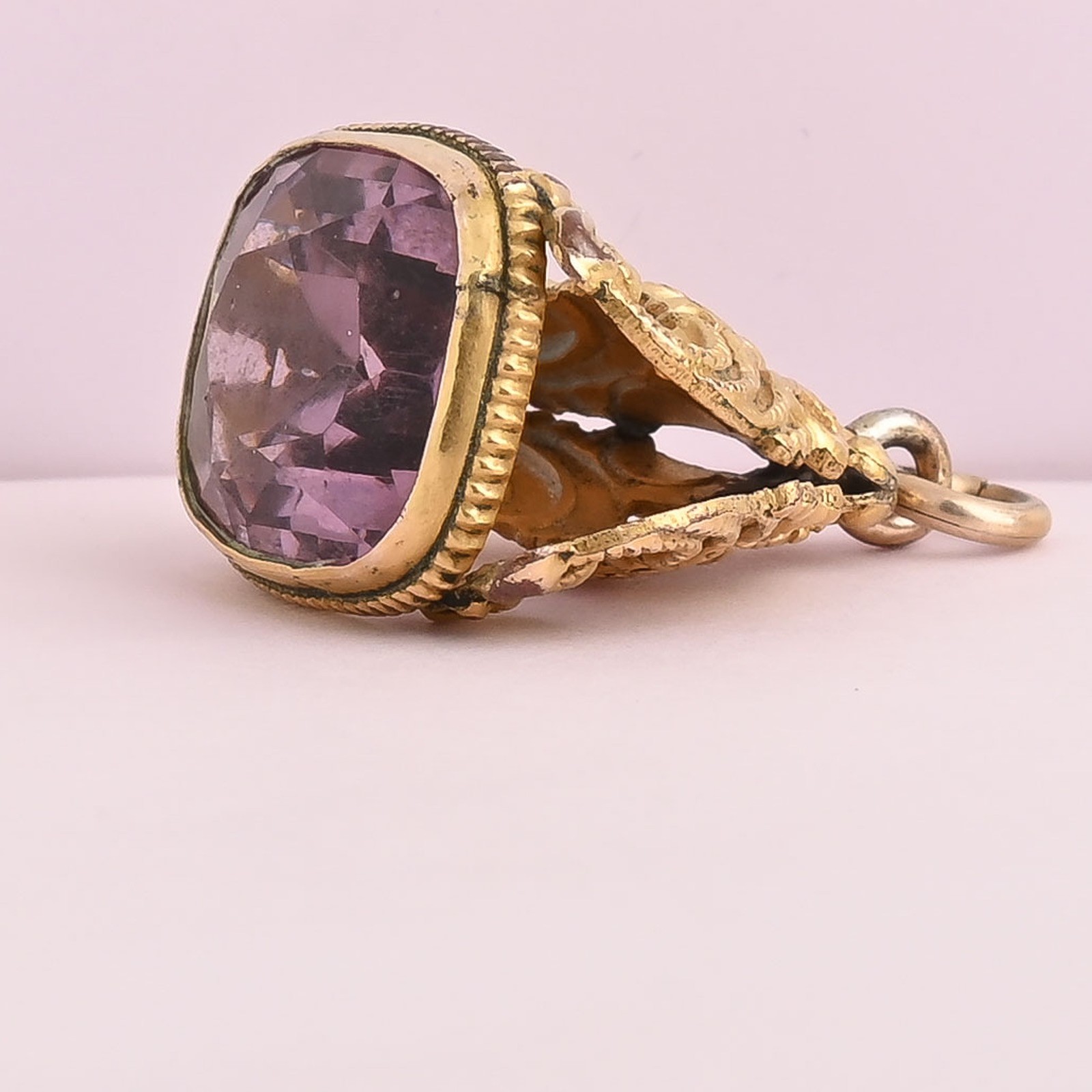 Antique Victorian Gold Plate Rock Crystal Fob Charm Pendant