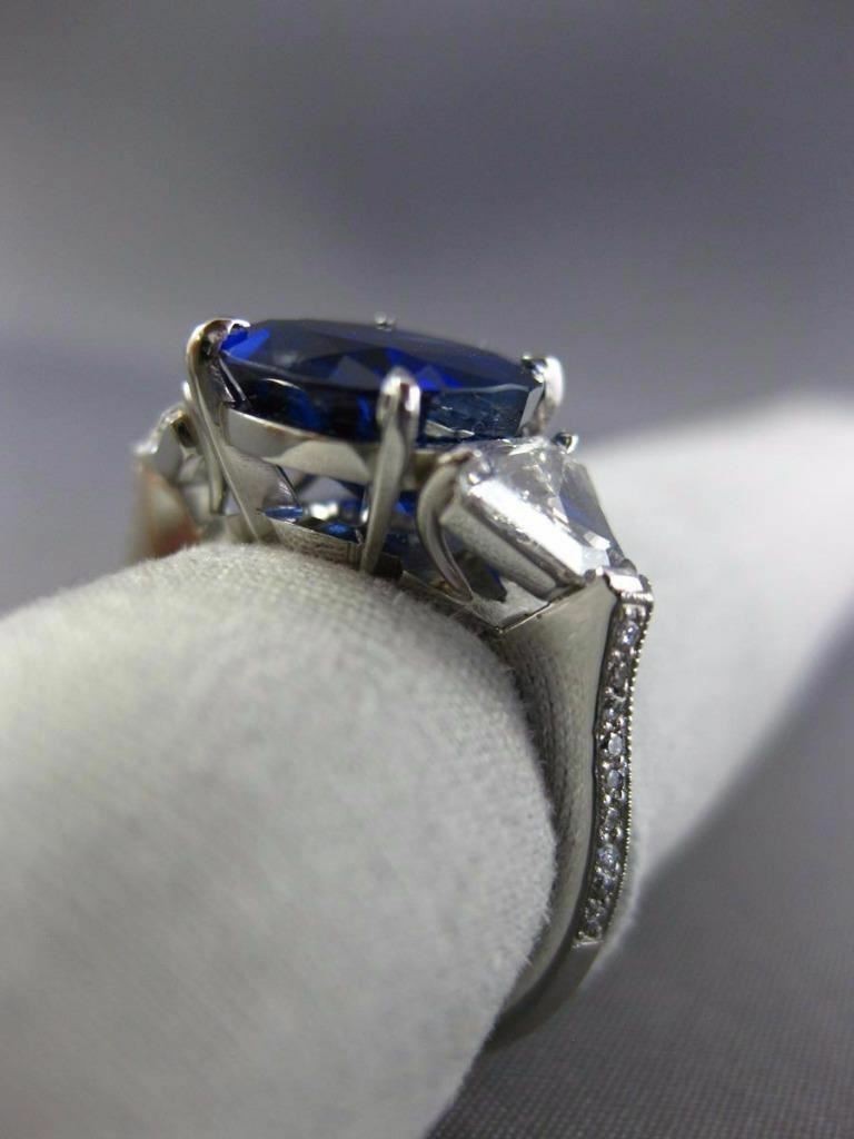 LARGE CERTIFIED 5.35CT DIAMOND & SAPPHIRE NONE HEATED PLATINUM ENGAGEMENT RING
