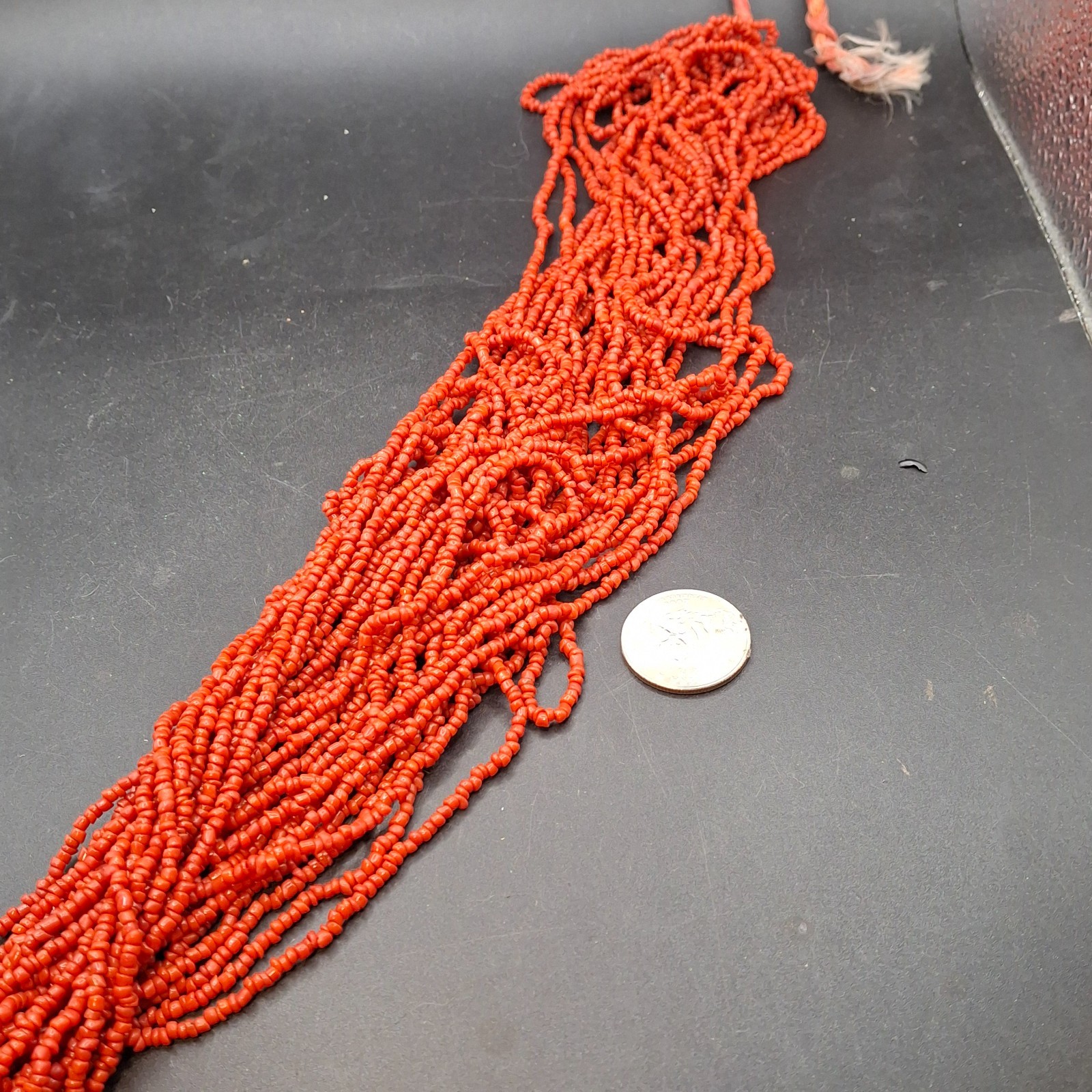Vintage Red Coral Multi Strand Necklace India Ethnic Silver Coin Clasp Chunky
