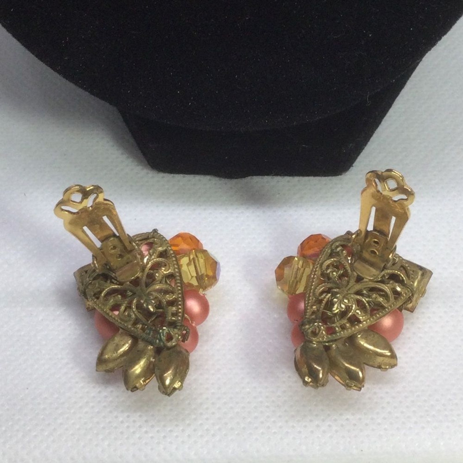 Vintage Eugene Parure Necklace Clip Earrings Set Bead Rhinestone Cluster 1950’s