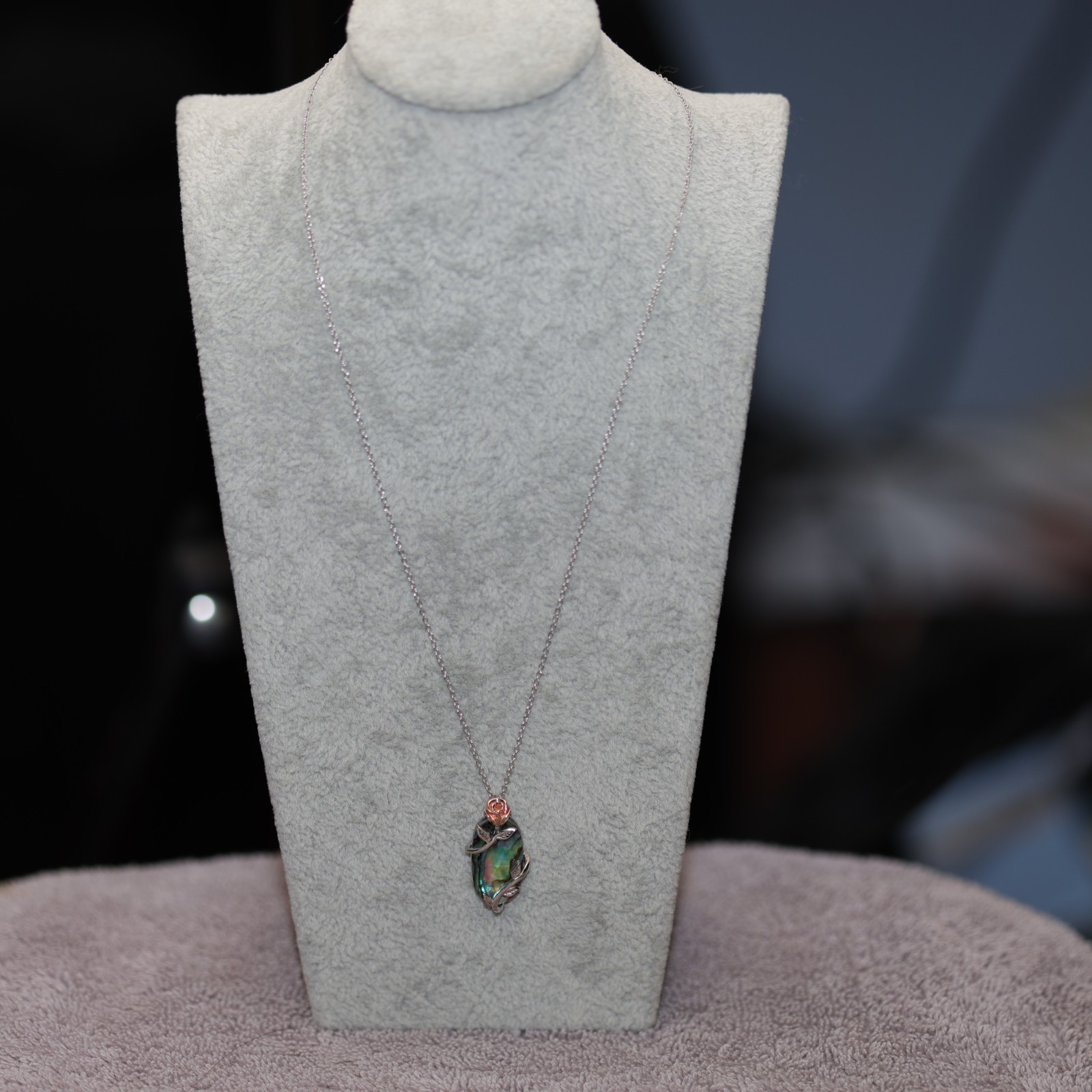 Rose Wrapped Gem Pendant Necklace Sterling Silver