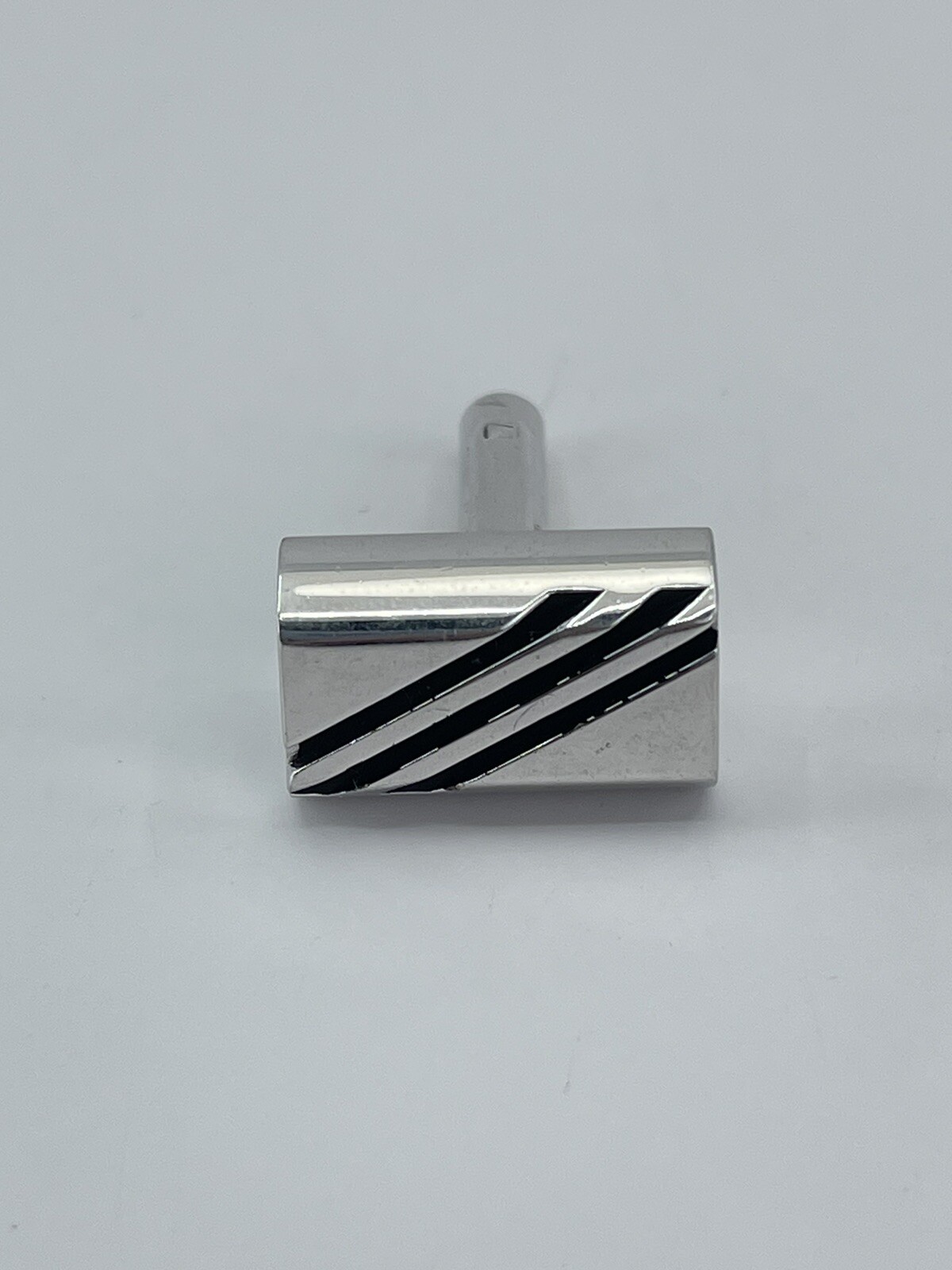 Cufflinks Rectangle Silver tone with horizontal black enamel lines