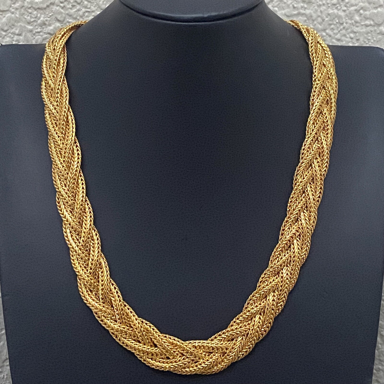 Vintage Unsigned Gold Tone Braided Chain Collar Runway 18” Necklace 58g.