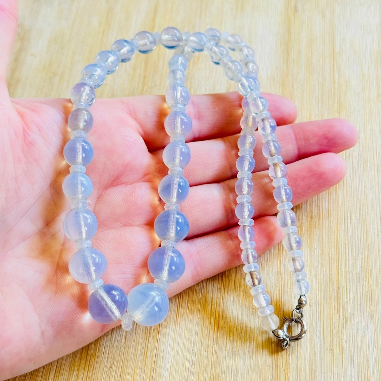 VTG Flapper Opalescent Art Deco Necklace Venetian Glass Murano Italy Graduated