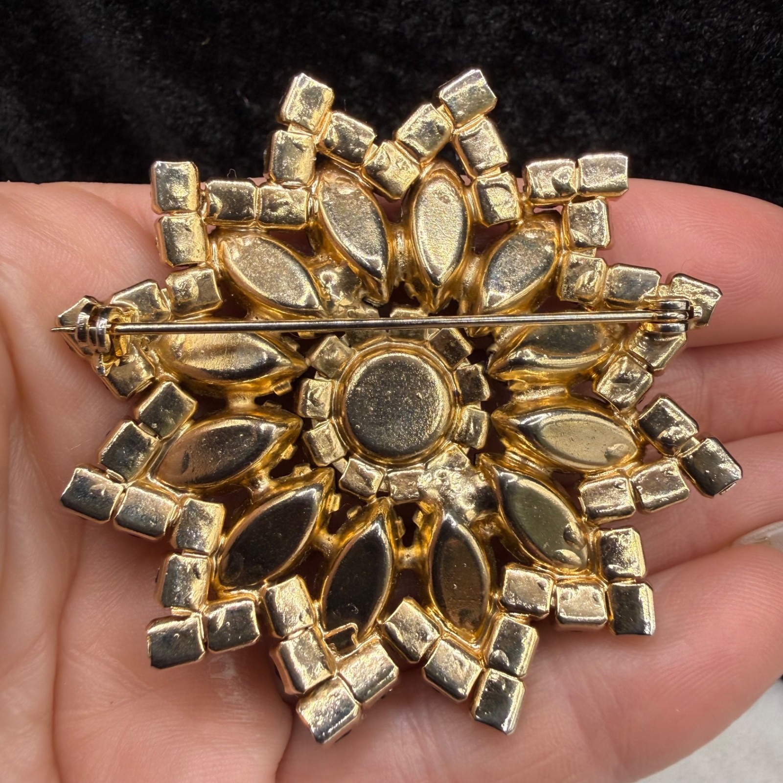 Vintage Rhinestone Brooch Orange Gold Tone Browns Lots of Sparkle
