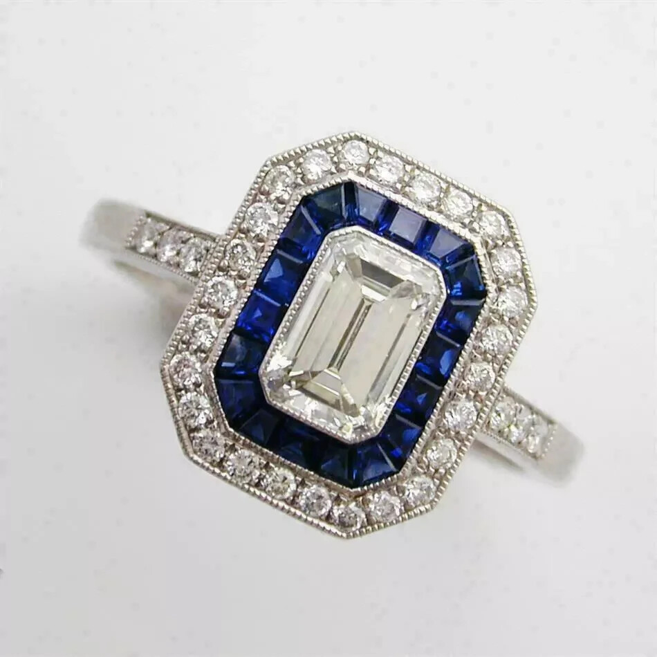 Art Deco Style 5.45Ct Lab Created Diamond Engagement 14k White Gold Finish Ring