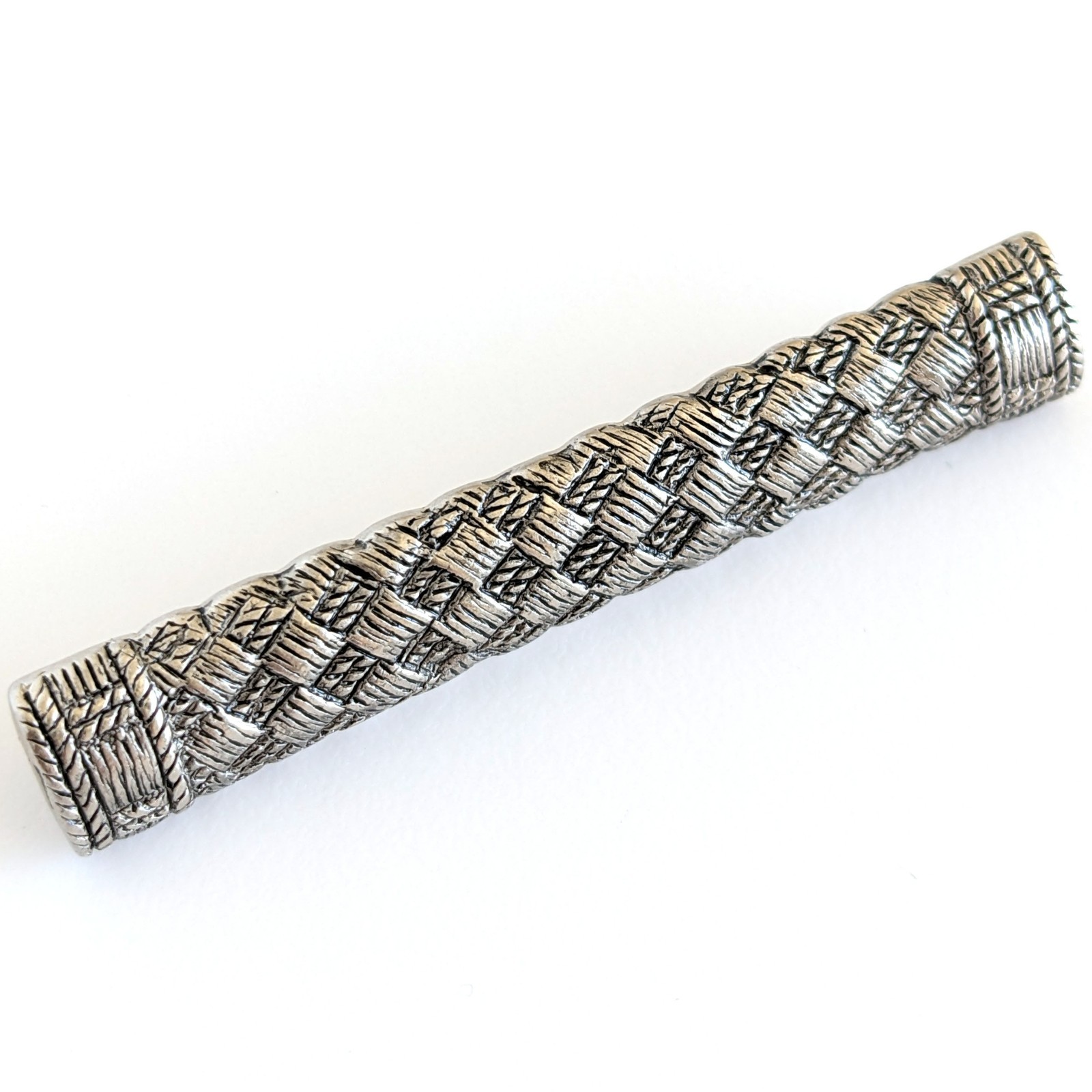 Vintage 1984 Ginnie Johansen Silver Tone Textured Basket Weave Bar 2″ Brooch Pin