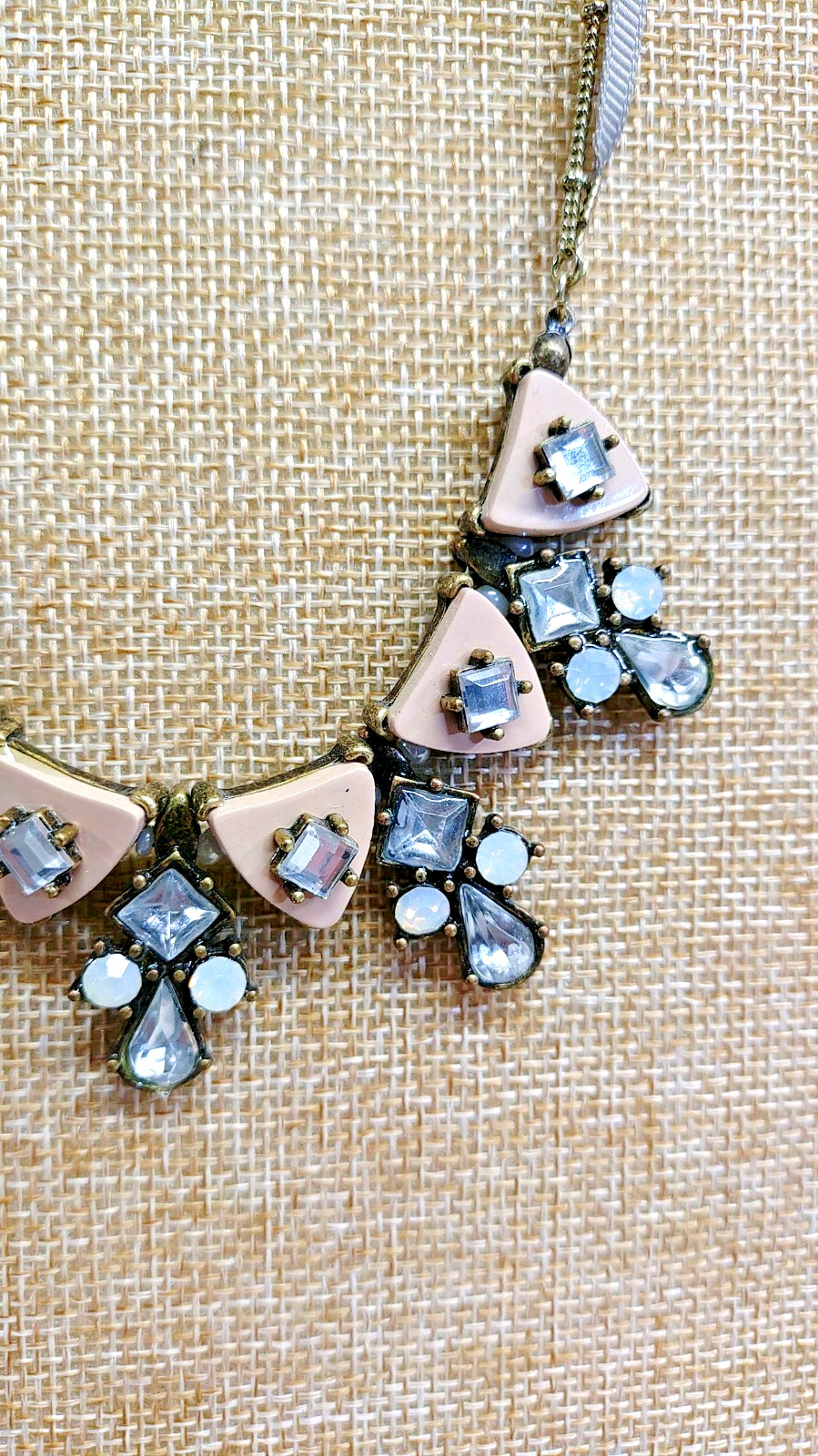 Vintage Liz Claiborne Pink Rhinestone Bib Statement Necklace 18″ Cord Chain
