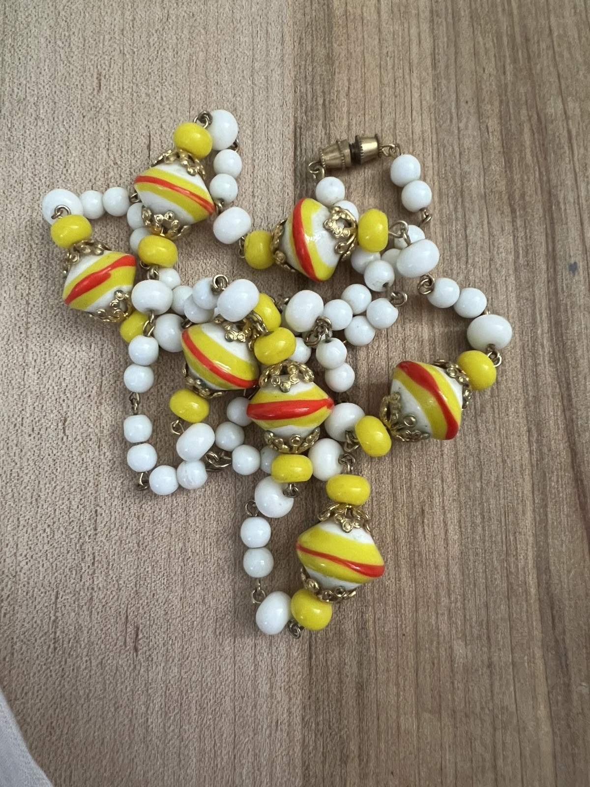Vintage 70’s Necklace l Glass Beads l accent gold l white yellow orange l 14”