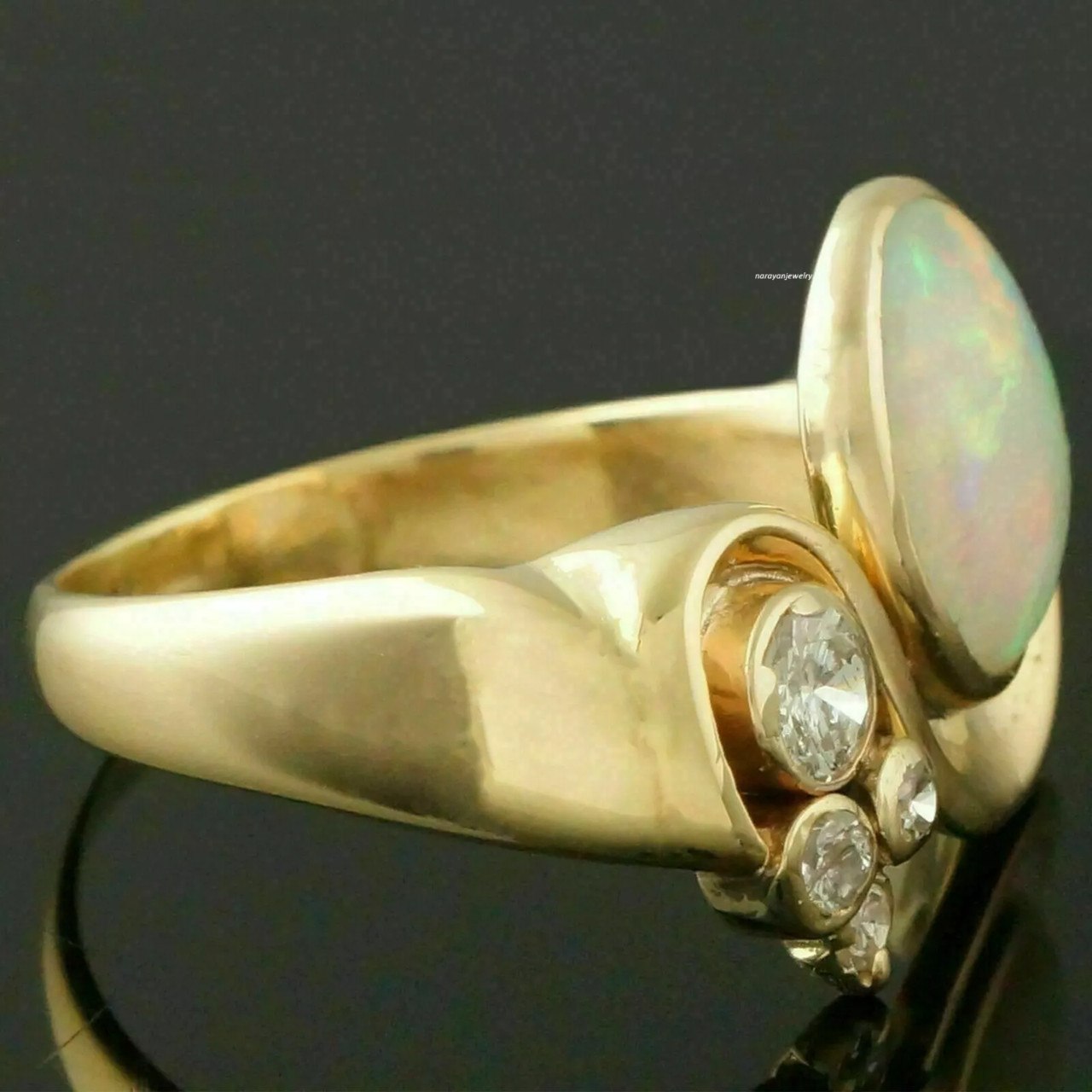 3Ct Oval Cut Natural Opal Solitaire Engagement Ring 14K Yellow Gold Plated Ring