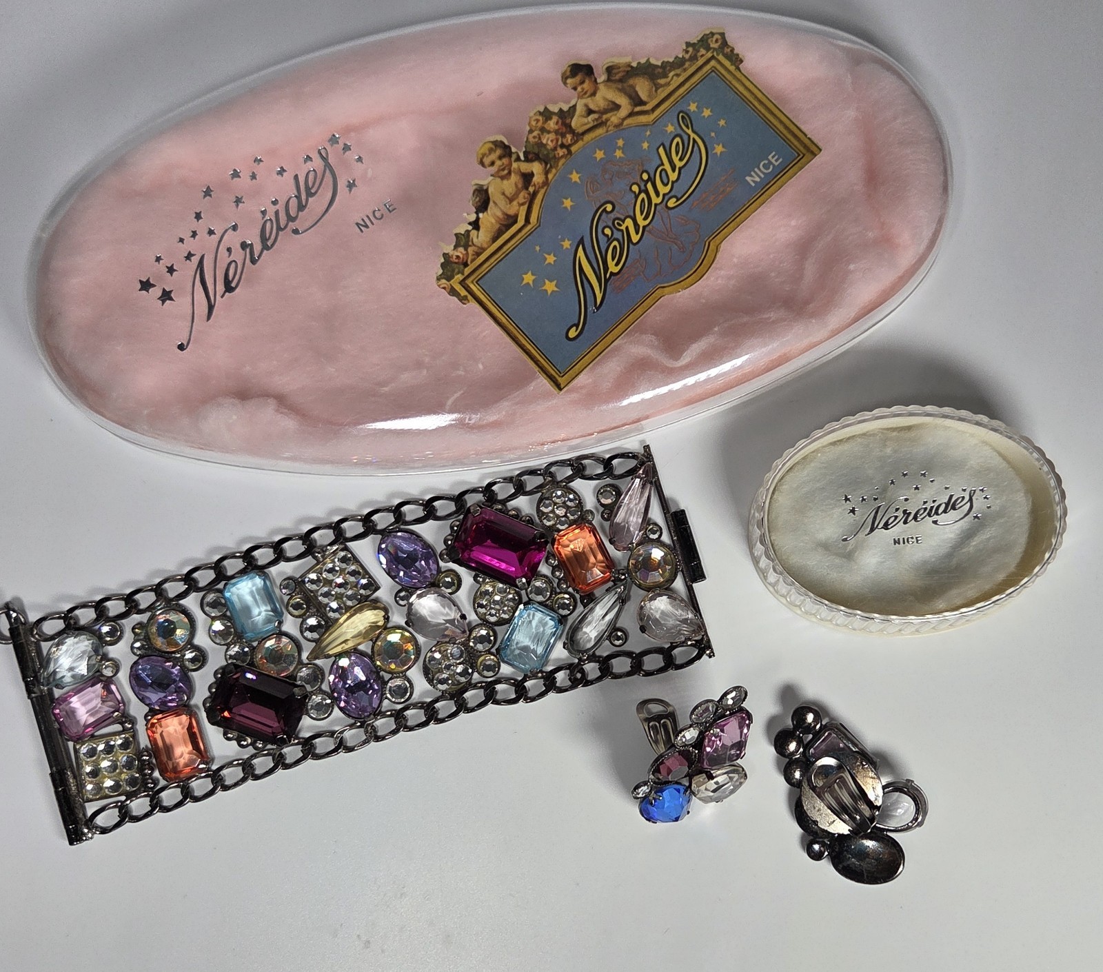 1980’s Les Neredides Multicolor Cuff Bracelet & Earring Set from Nice, France