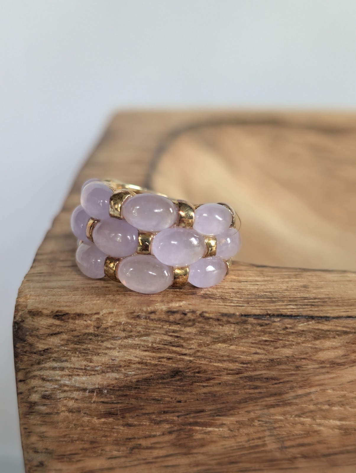 Vintage Lavender Jade Jadeite Bubble Ring Gold Tone Sterling Silver Size 6
