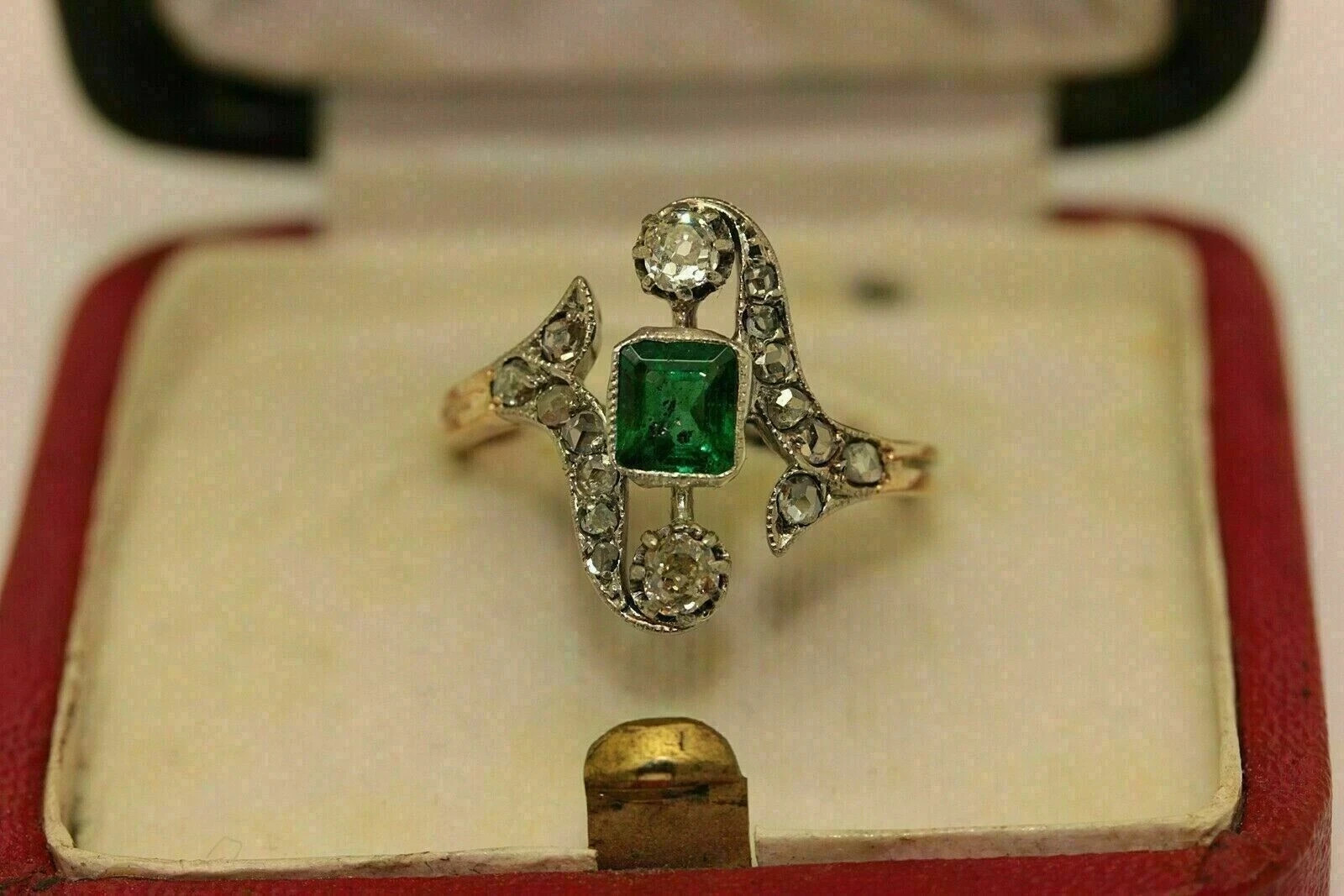 2Ct Art Deco Style Lab Created Emerald Engagement & Wedding 14K Gold Finish Ring