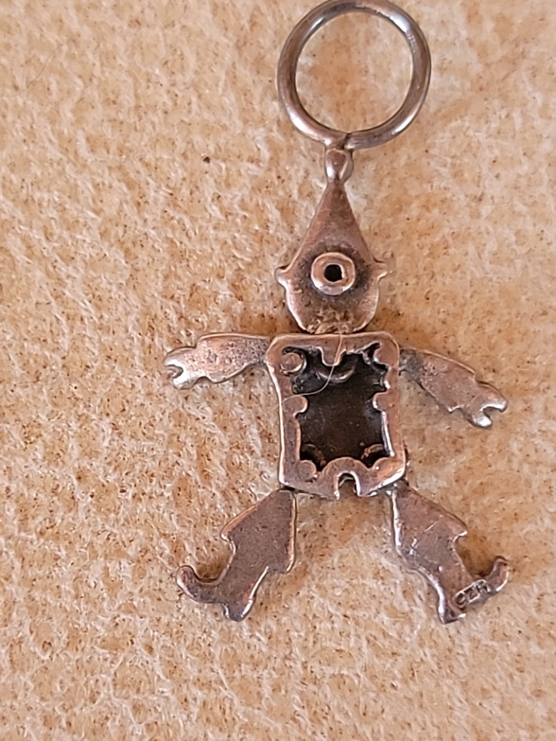 Vintage 925 Sterling Silver Articulating Clown w/Stones Charm Pendant Excellent