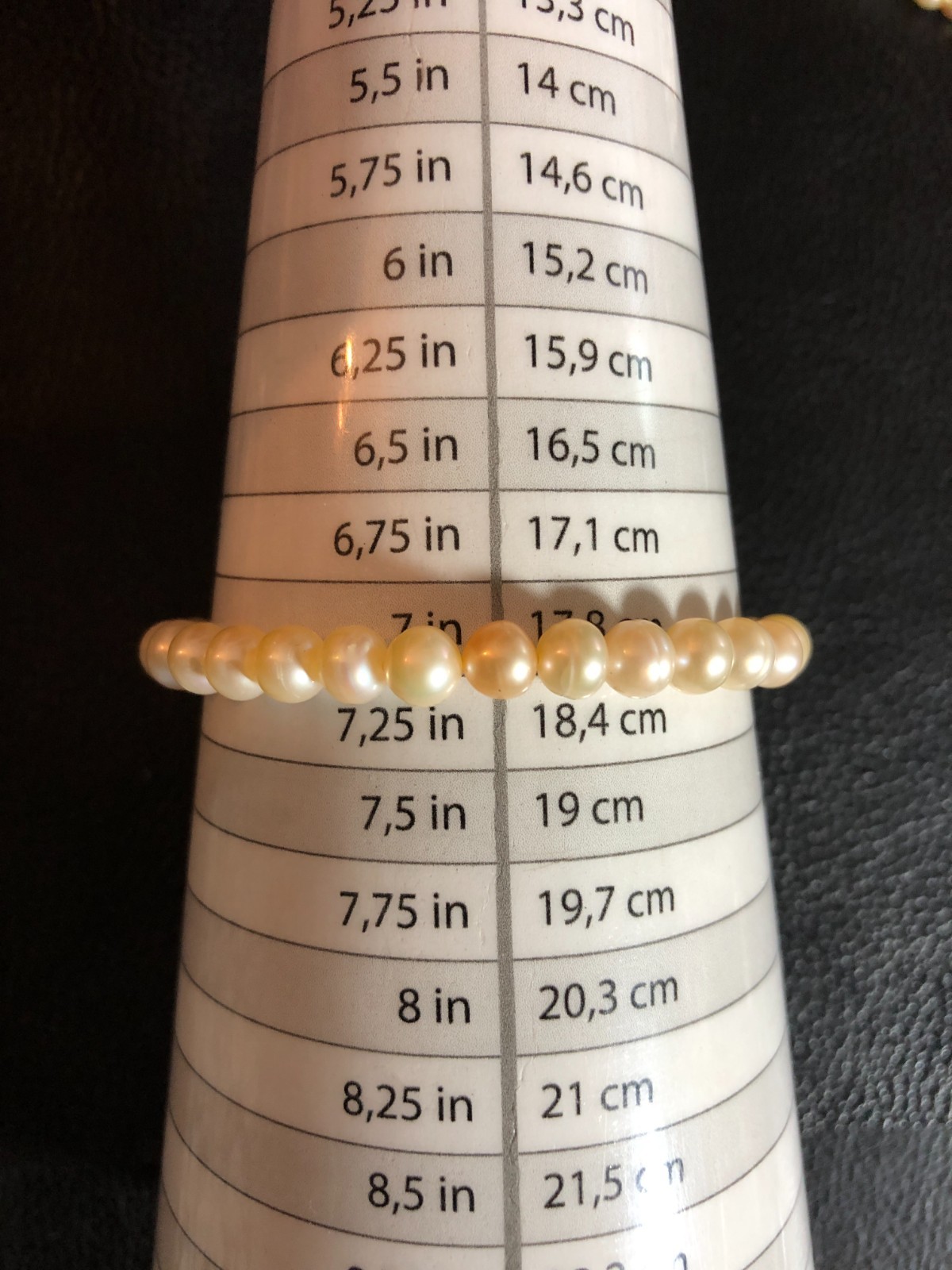 Vintage Peach Cream Cultured Pearl Multi Strand Necklace +Stretch Bracelet P9