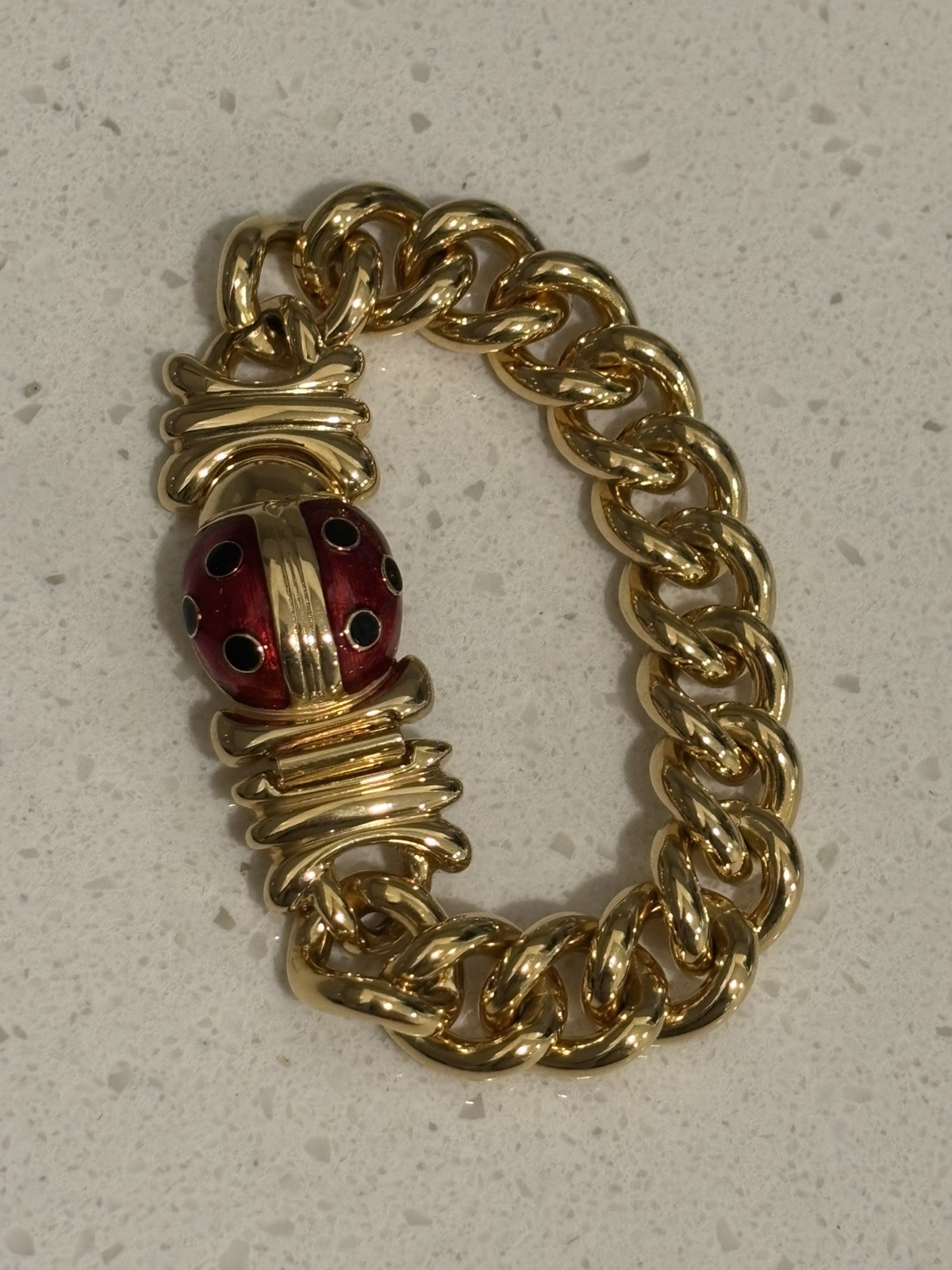 Vintage Joan Rivers Chunky Gold-Tone Chain Bracelet With Enamel Ladybug