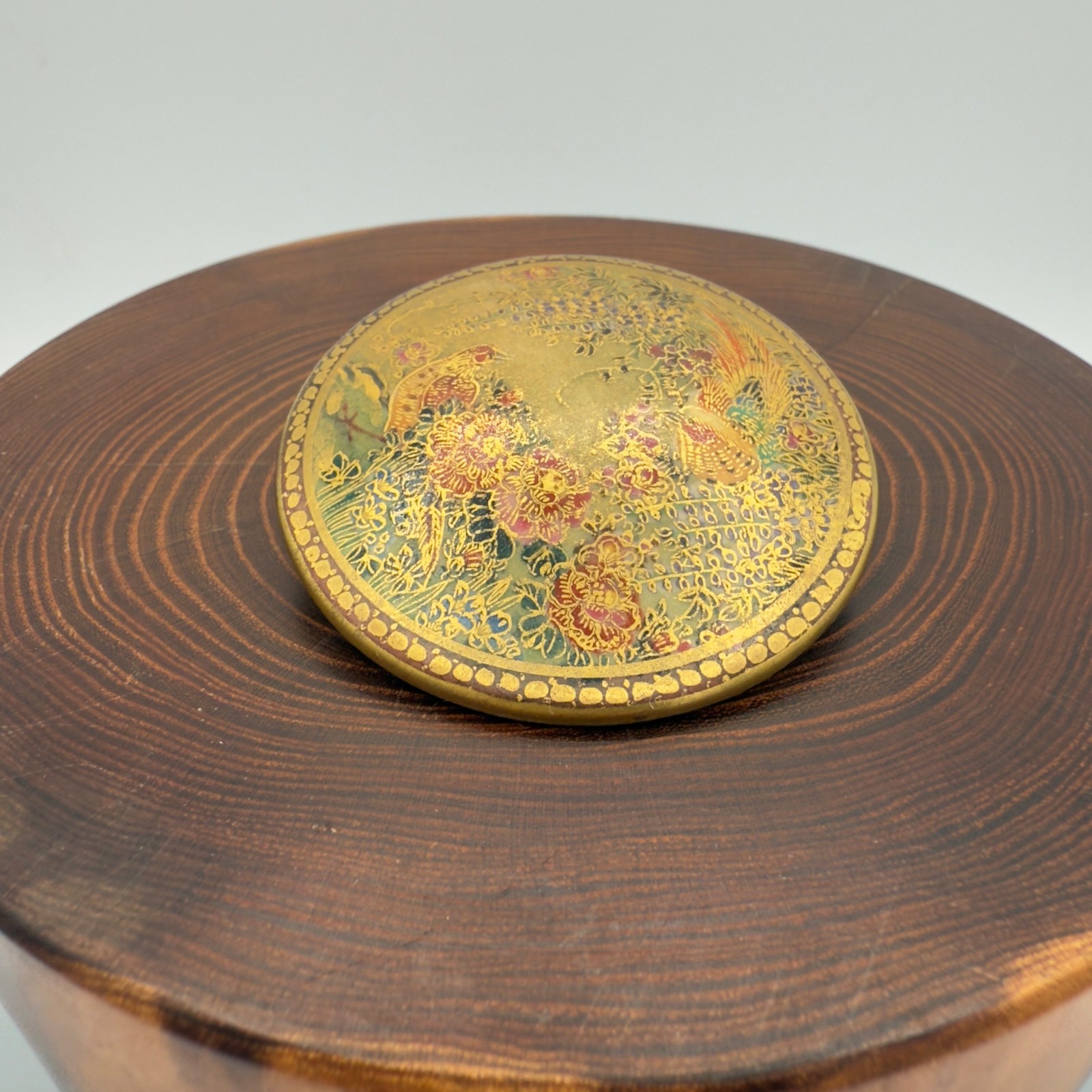 Antique Japanese Satsuma Ceramic Porcelain Hand Painted Brooch Pin Birds Flowers