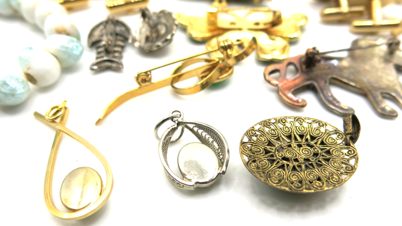 VTG Jewelry Set Lot 20pcs Pendant Brooch bracelet Cufflinks Ring Green gemstones