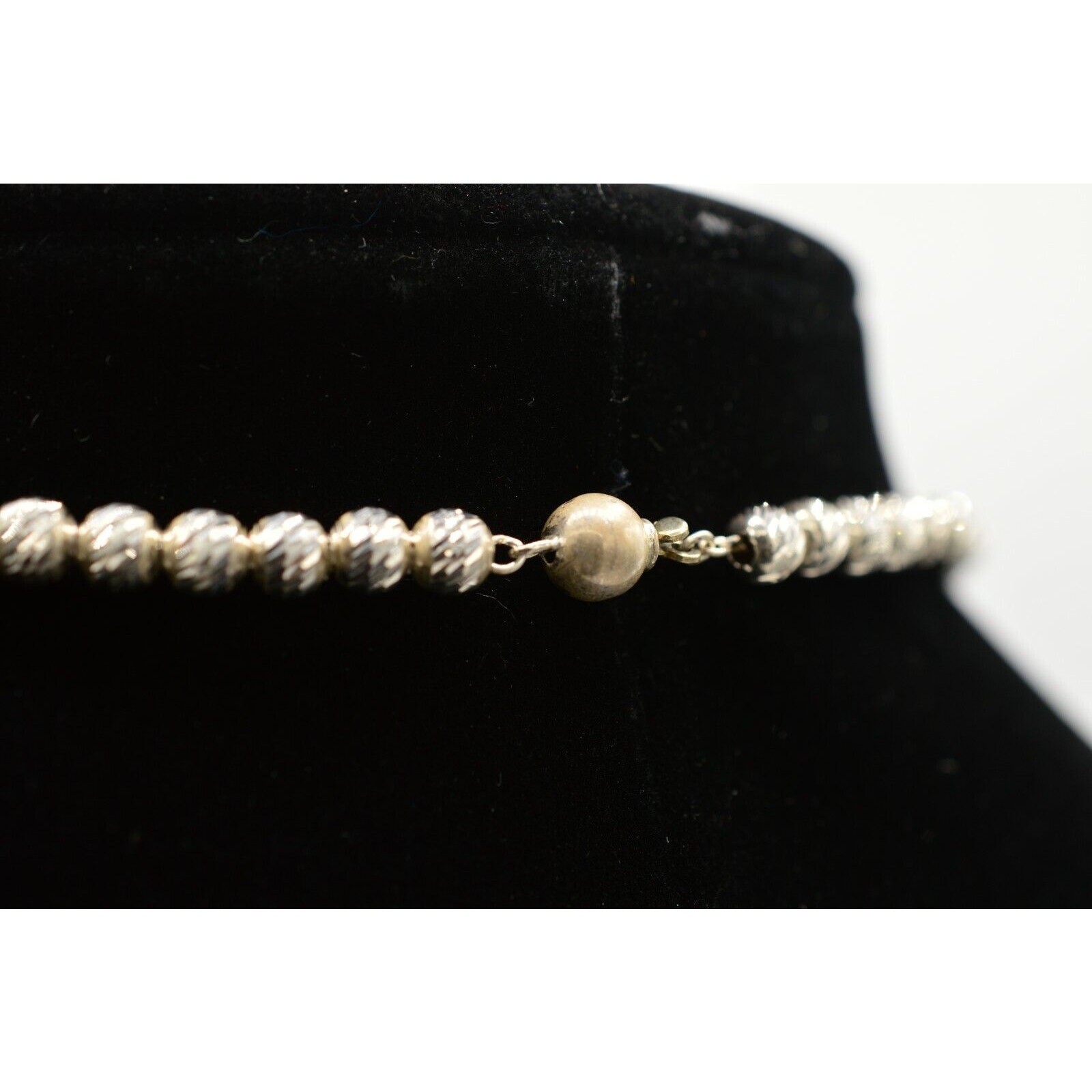 Vintage Statement Collar Necklace Chain Beaded Silver Non-Magnetic Metallic BinM