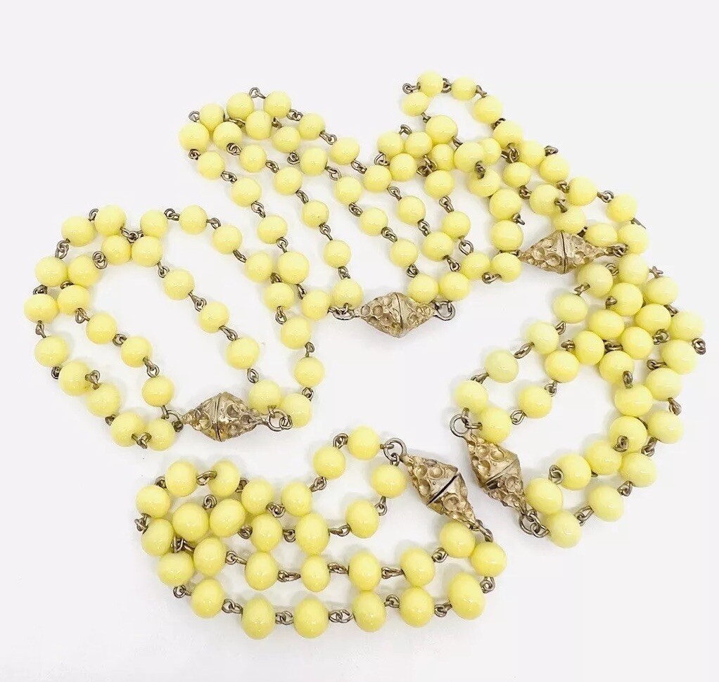 Custard Yellow Interchangeable Glass Beaded Necklace Bracelet Vintage Jewelry