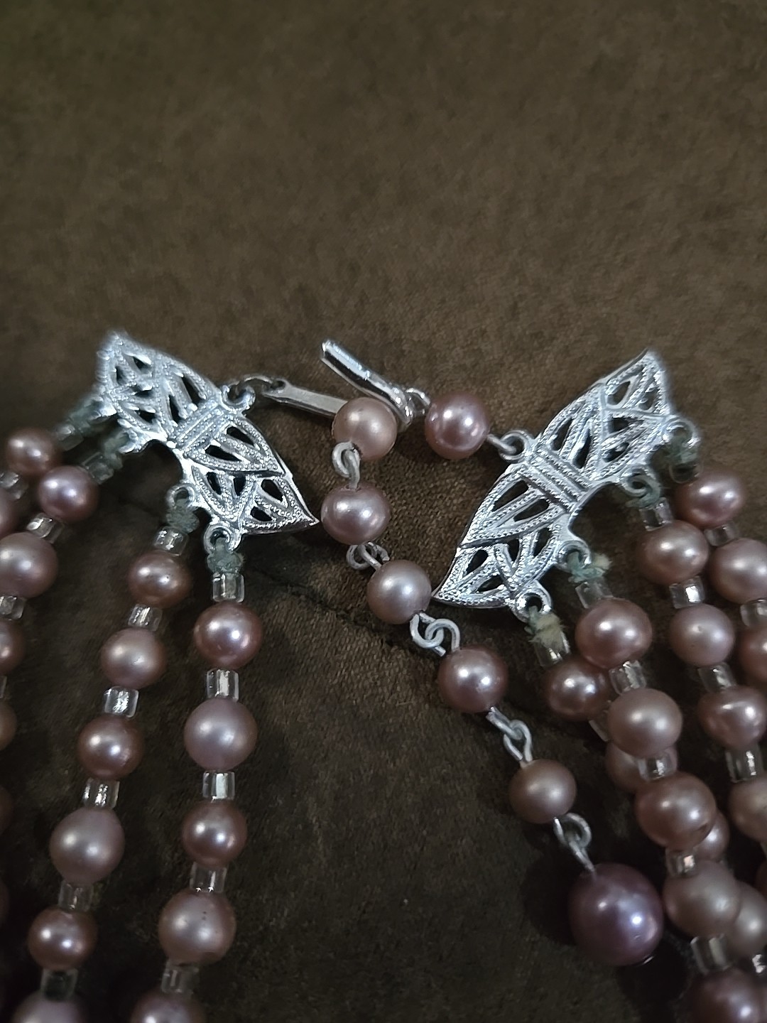 Vintage multi-strand necklace featuring both lavender pearls and amethyst chips