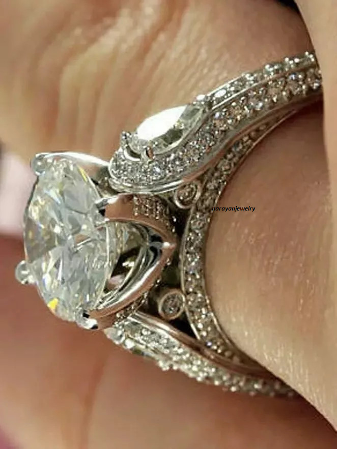 Art Deco Style 3.55Ct Lab Created Diamond Engagement 14K White Gold Finish Ring