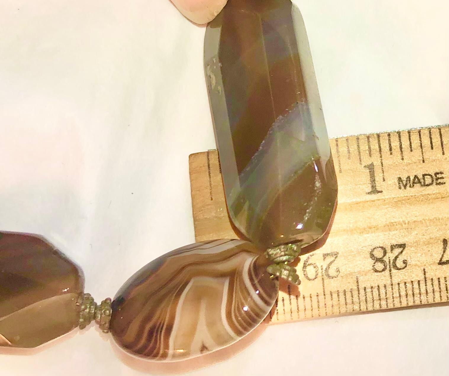 Antique Scottish Banded Agate Necklace Natural Stone Victorian Vtg Antique 22”