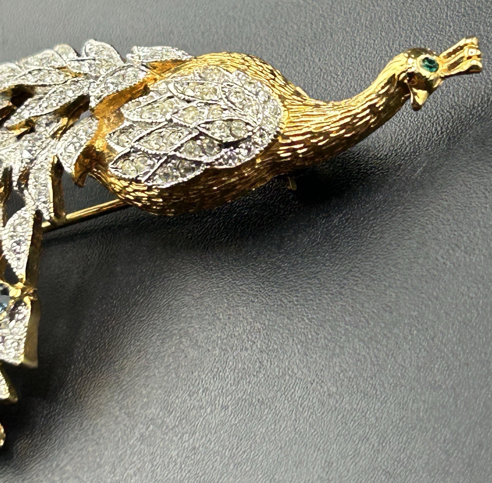 Designer (Panetta?) Signed Pave Rhinestone Peacock Brooch