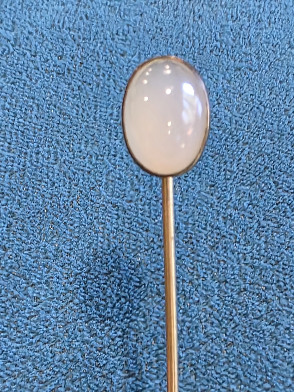 Antique Milky Agate Oval Cabochon Stone Lapel Stick Pin