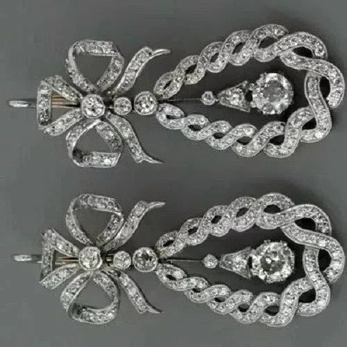 Vintage Art Deco Style Lab Created Diamond Engagement 14K White Gold FN Earrings