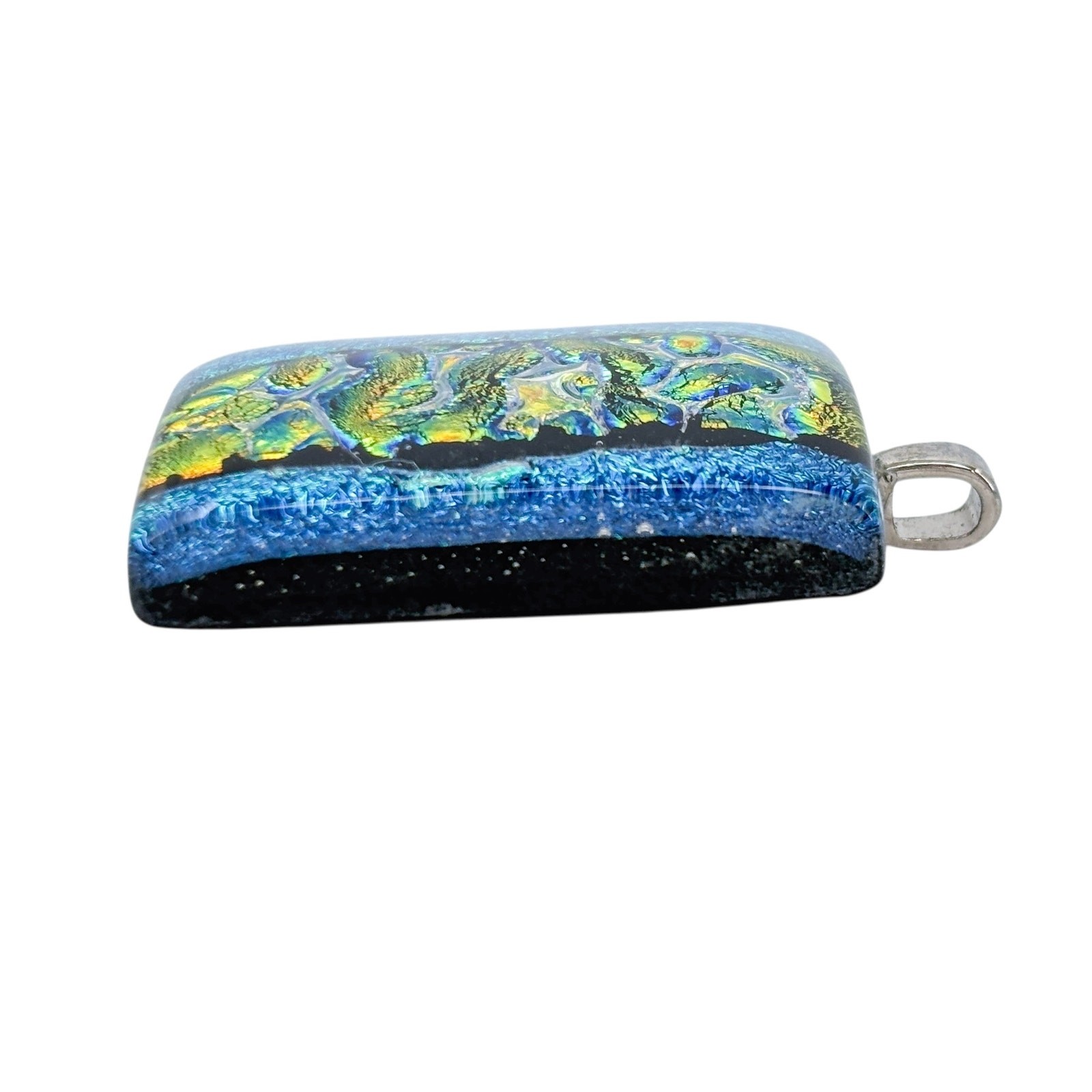Vintage Sterling Silver 925 | Blue Gold Swirl Dichroic Glass Pendant