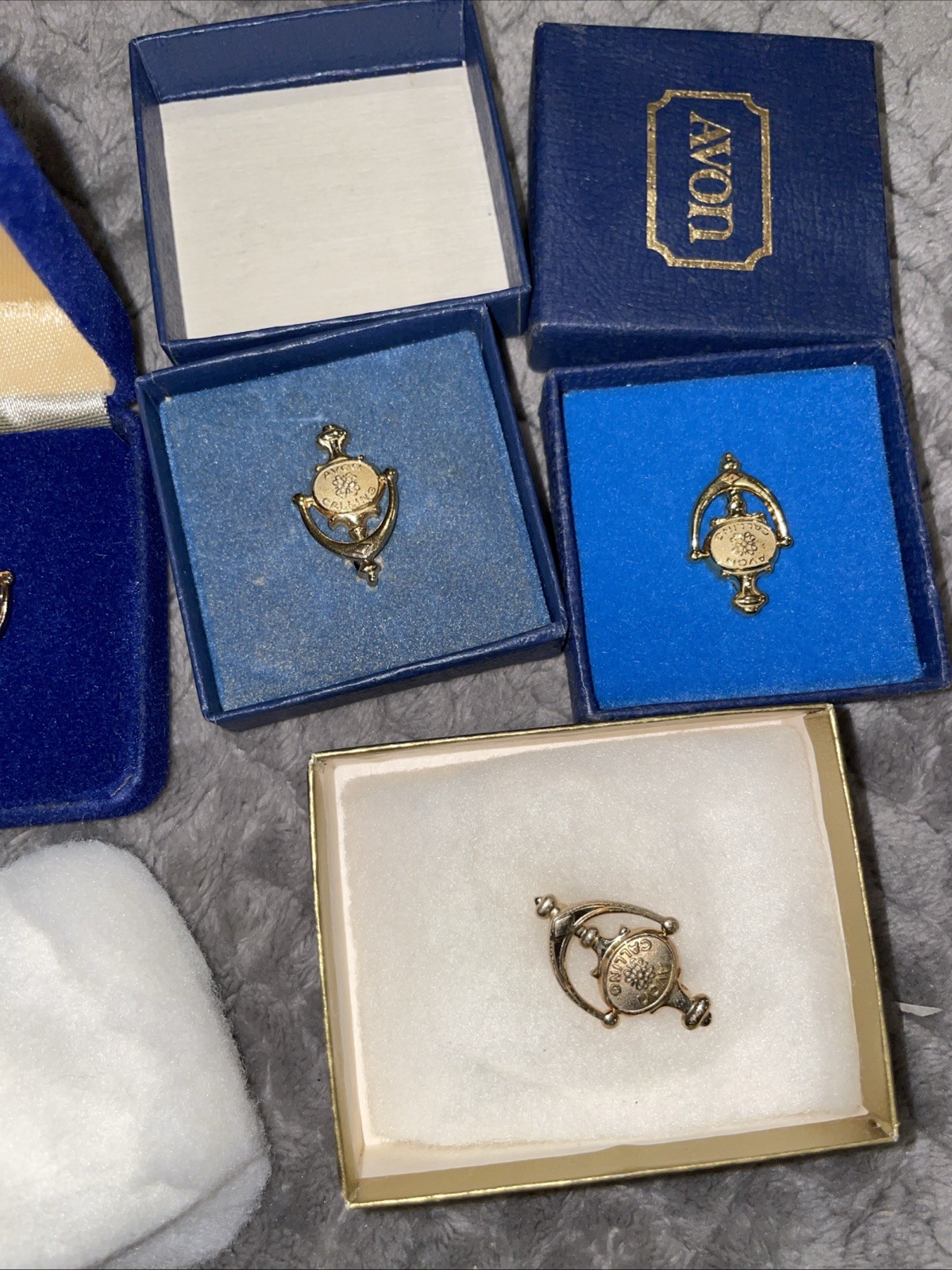 Avon calling DOOR KNOCKER PIN lot of 4-NOS vintage hinged 1970’s seller award