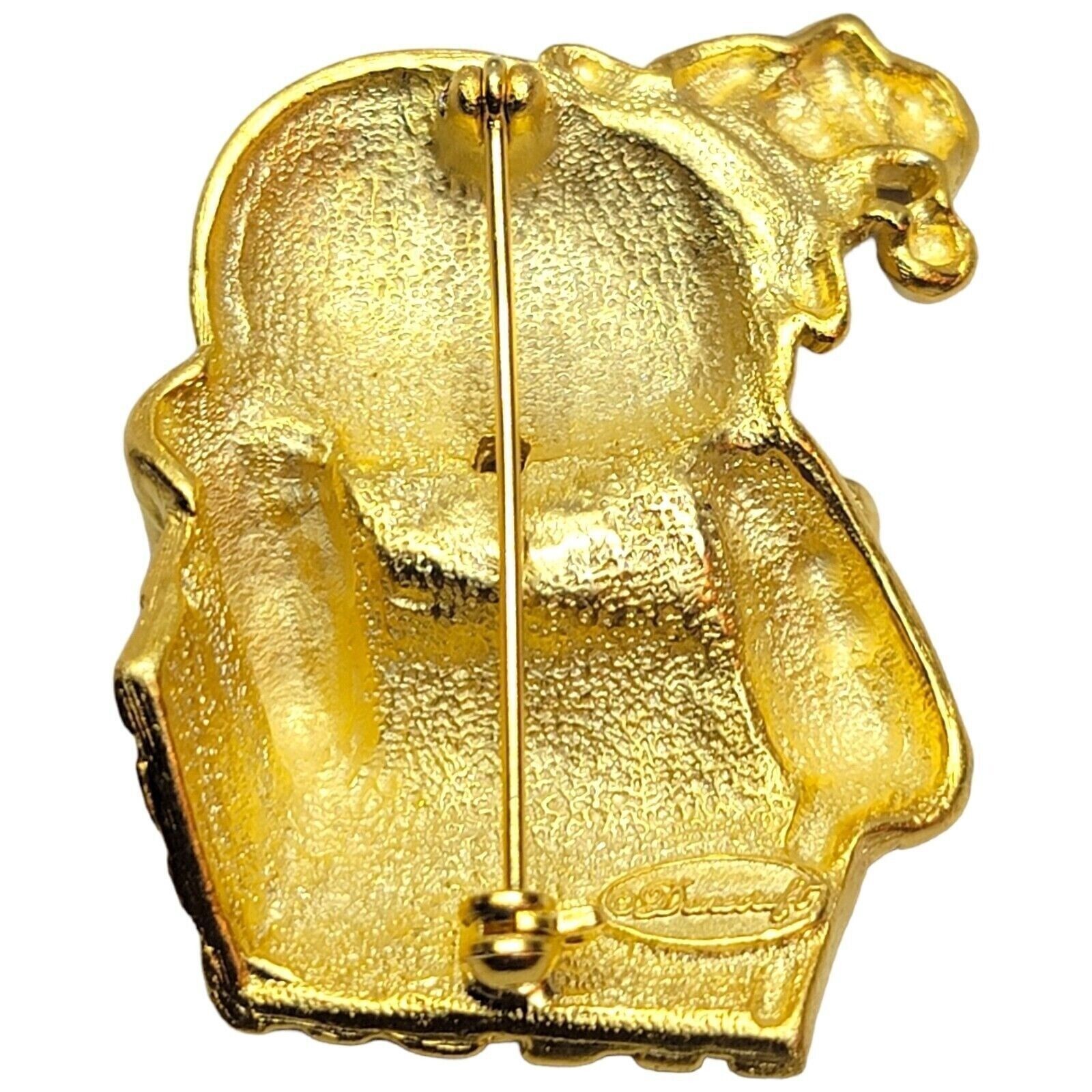 Brooch Danecraft Christmas Santa Behind Couch Signed Matte Gold Tone SKU 2228