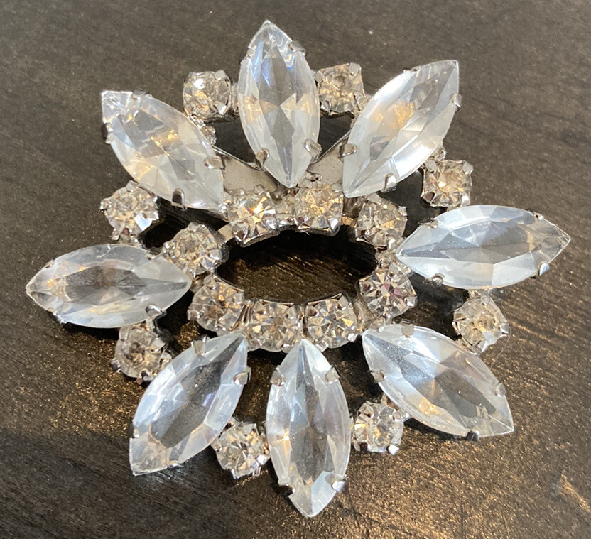 Stunning Clear Open Back Rhinestone Brooch Vintage 1 7/8 Inches x 1 3/4 Inches