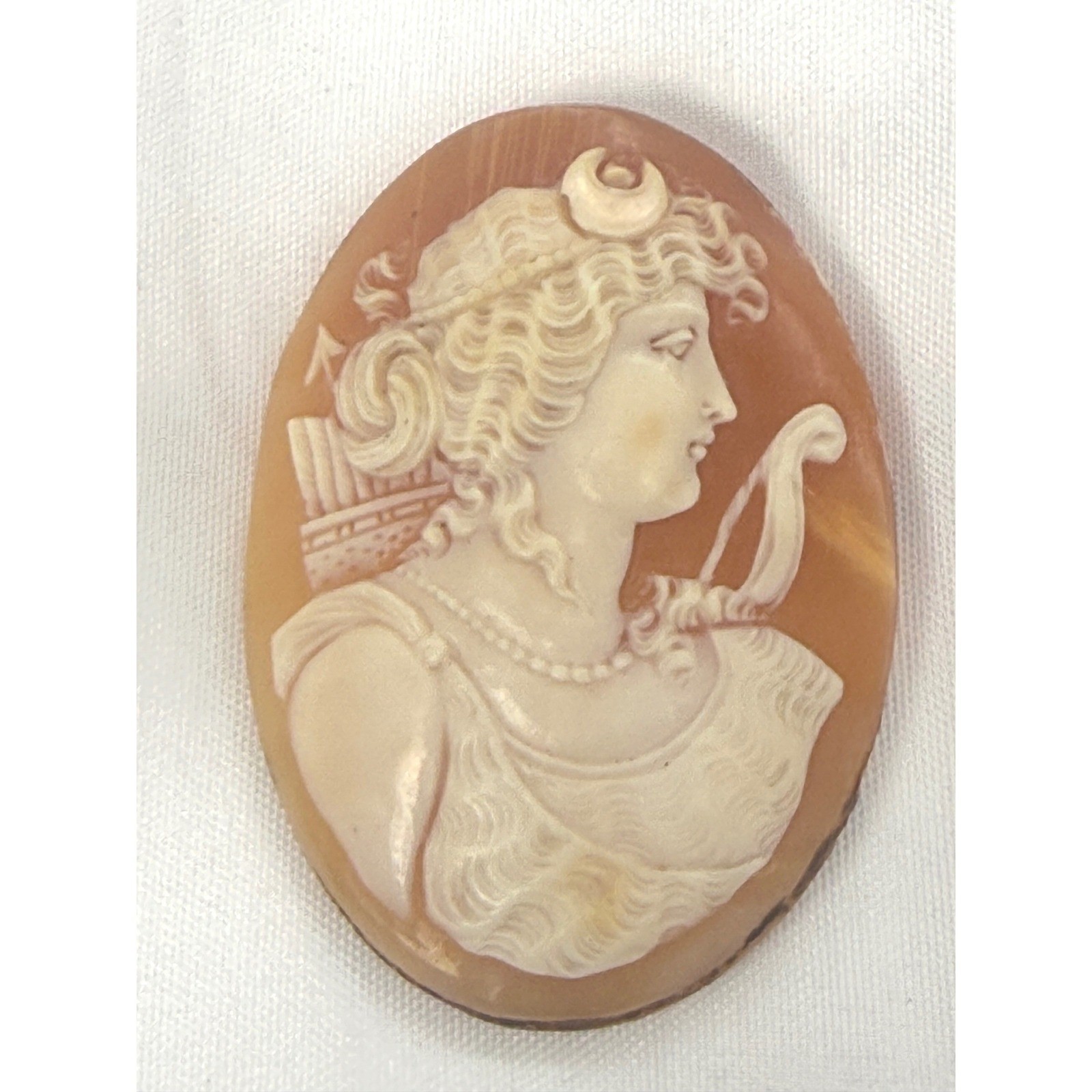 Artemis Diana the Huntress Antique Hand Carved Shell Cameo Loose Oval Cabochon